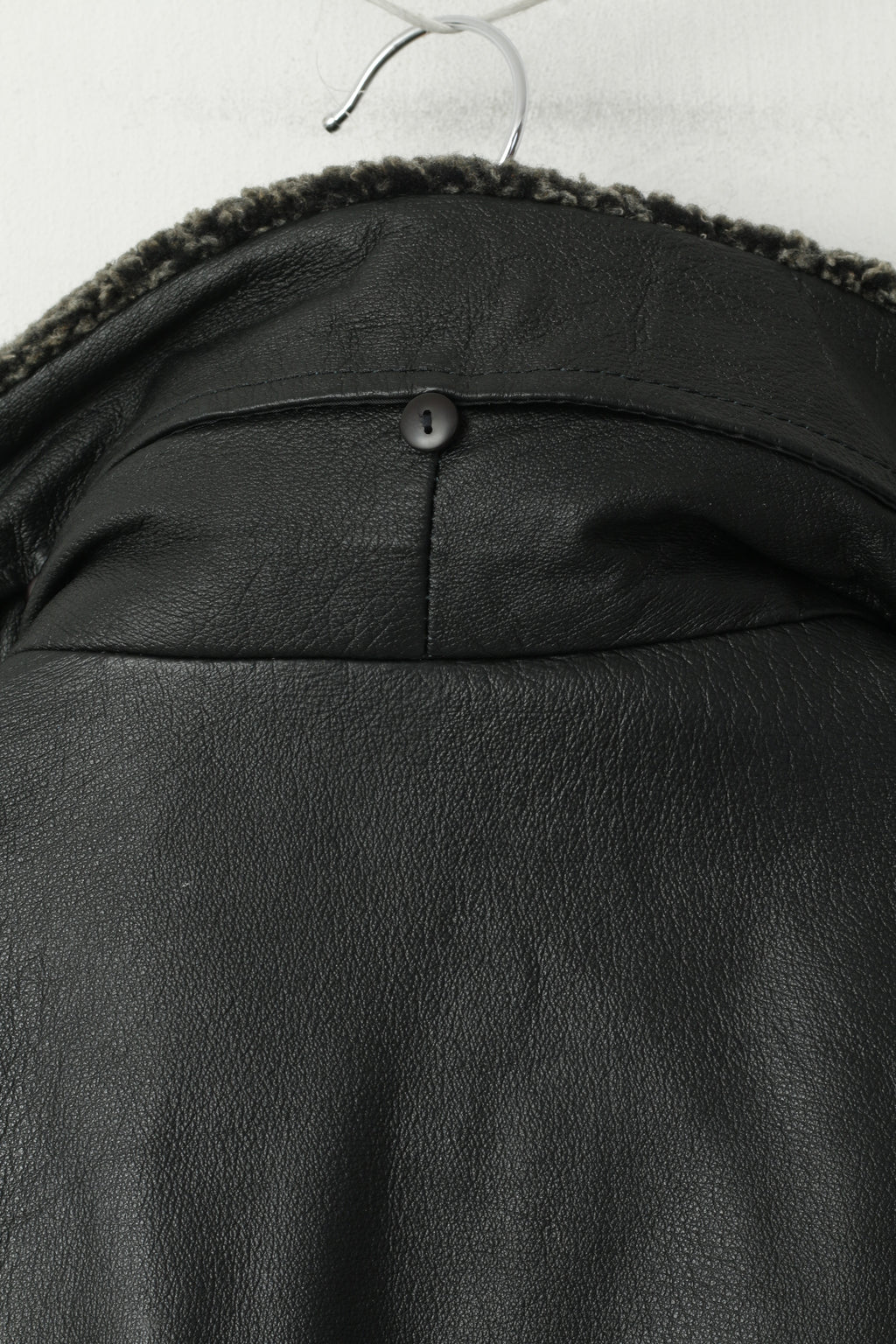 Landy Women M Jacket Black Leather Vintage Belted Biker Removable Trim Collar Top