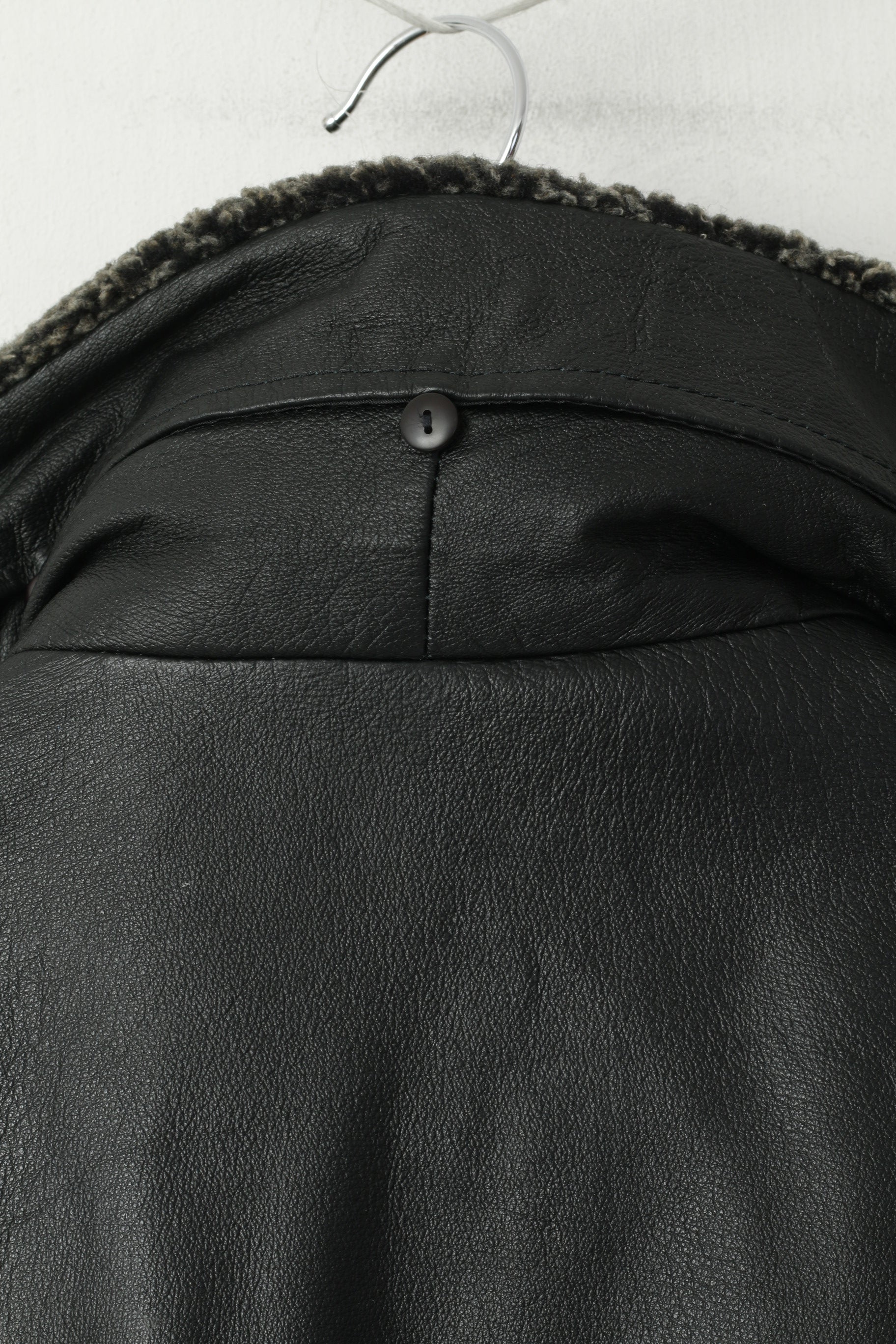 Landy Women M Jacket Black Leather Vintage Belted Biker Removable Trim Collar Top