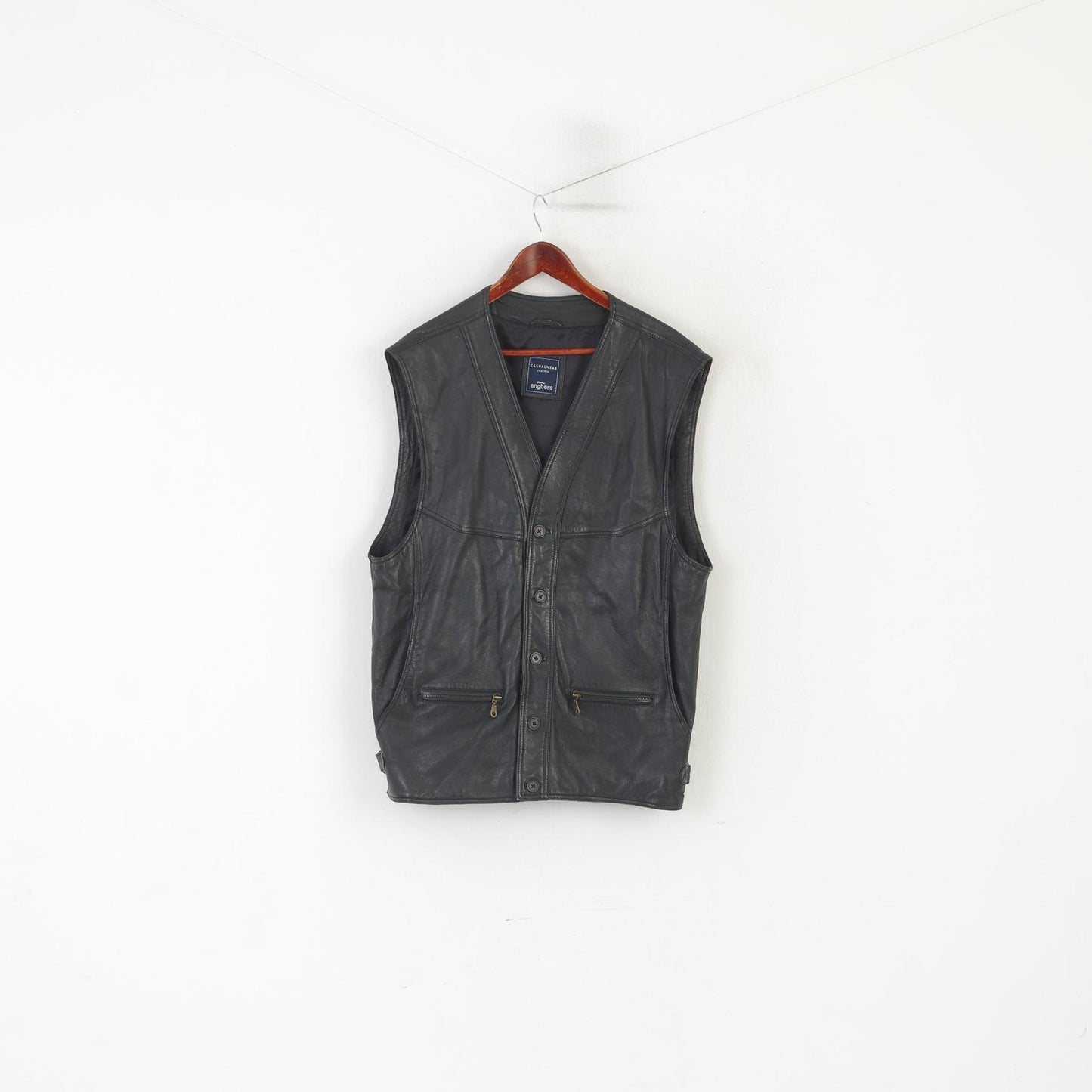 Gilet Engbers da uomo 56 XL Gilet western con tasche per abbigliamento casual in morbida pelle nera