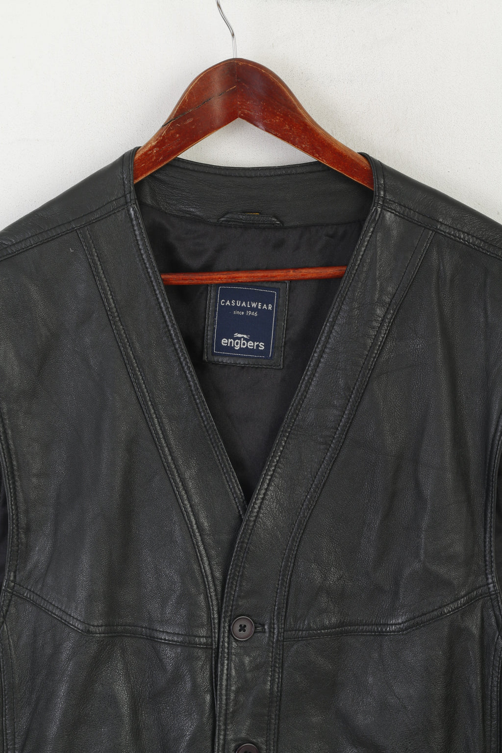 Engbers Men 56 XL Waistcoat Black Soft Leather Casual Wear Pockets Western Vest