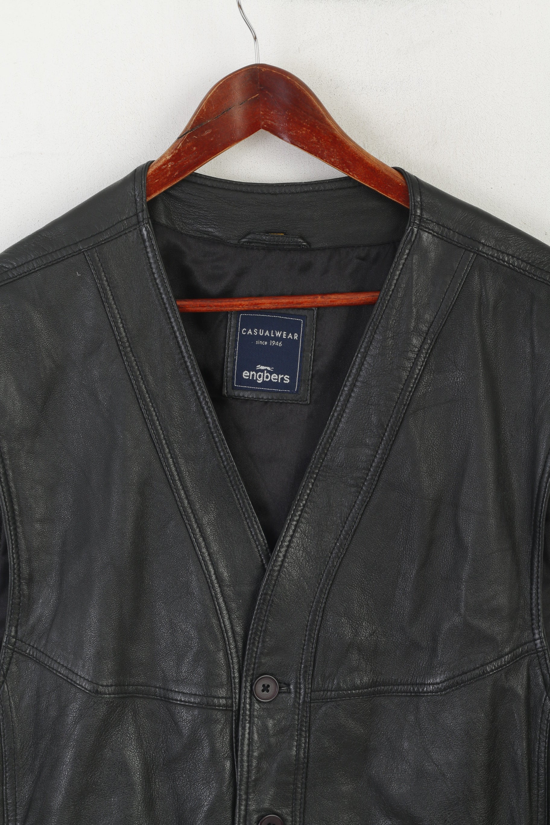 Engbers Men 56 XL Waistcoat Black Soft Leather Casual Wear Pockets Western Vest