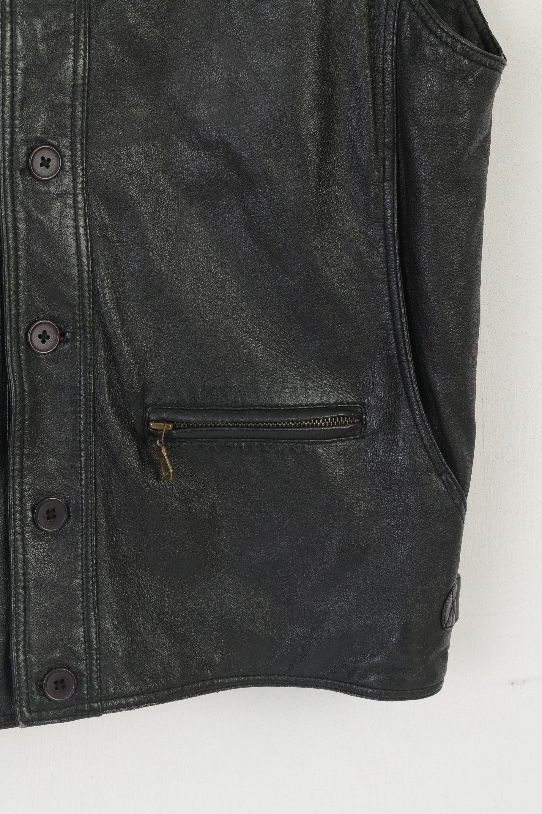 Engbers Men 56 XL Waistcoat Black Soft Leather Casual Wear Pockets Western Vest