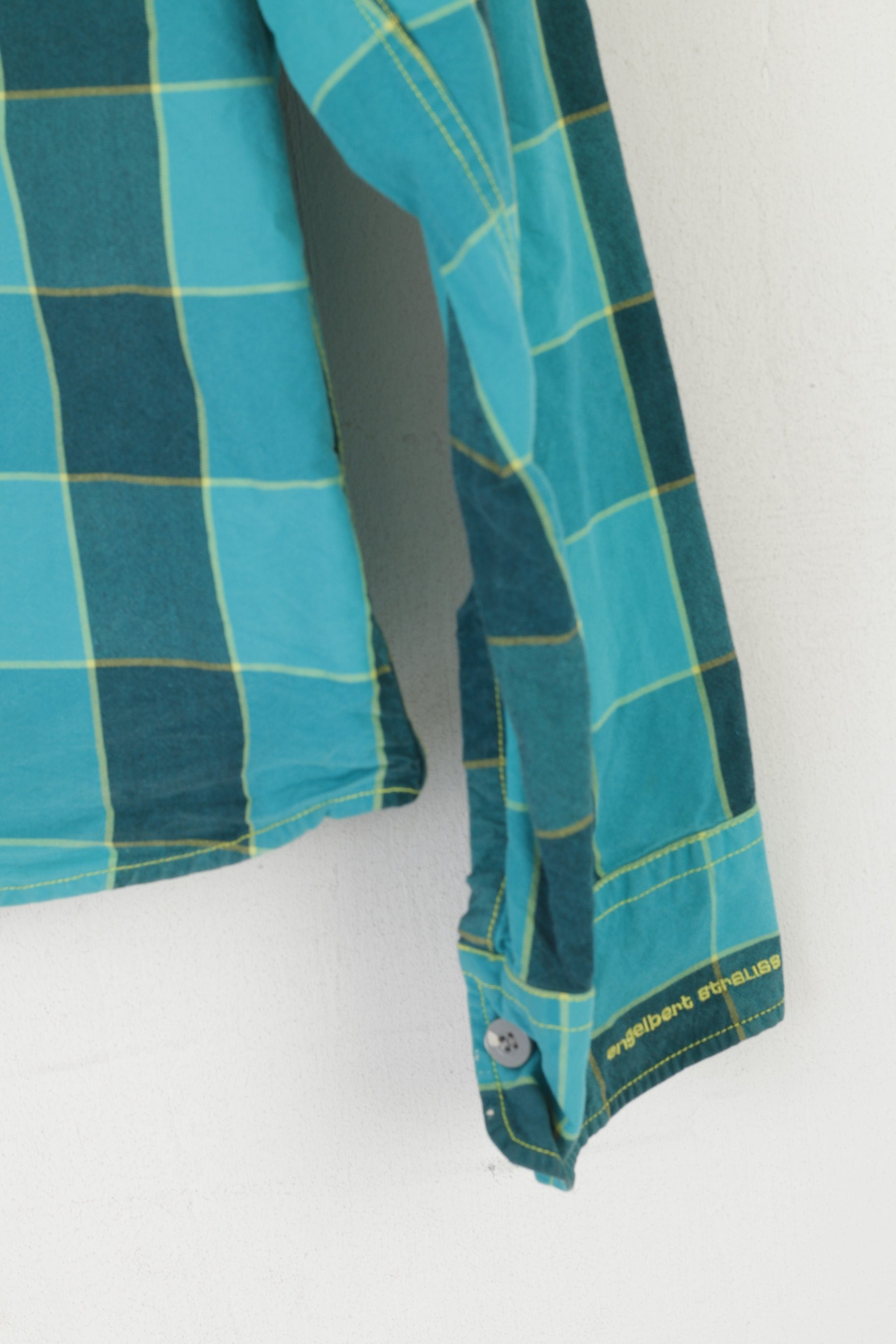 Engelbert Strauss Men M Casual Shirt Green Cotton Check Hooded Sport Top