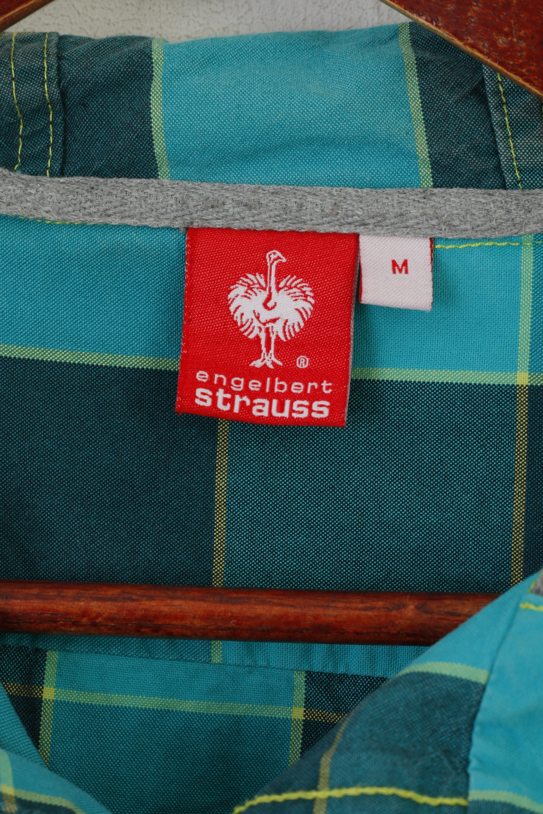 Engelbert Strauss Men M Casual Shirt Green Cotton Check Hooded Sport Top