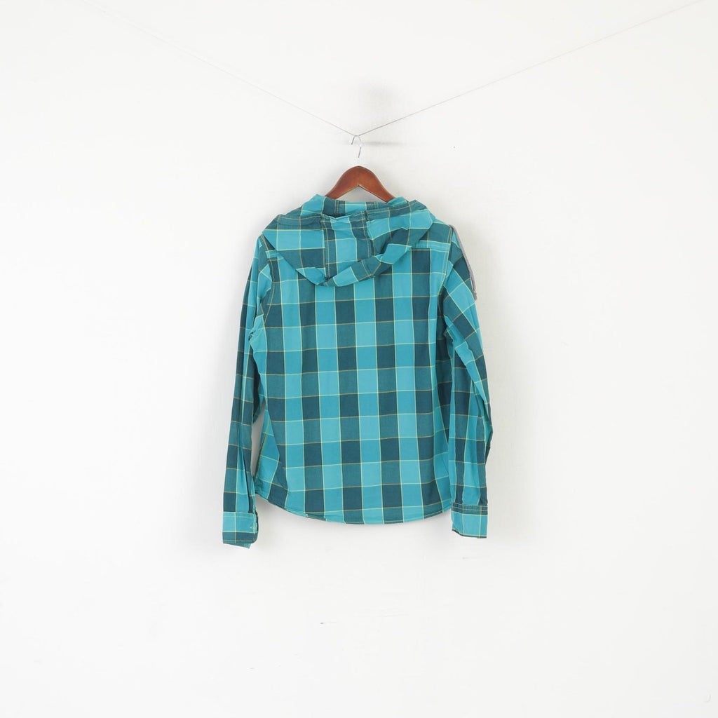 Engelbert Strauss Men M Casual Shirt Green Cotton Check Hooded Sport Top