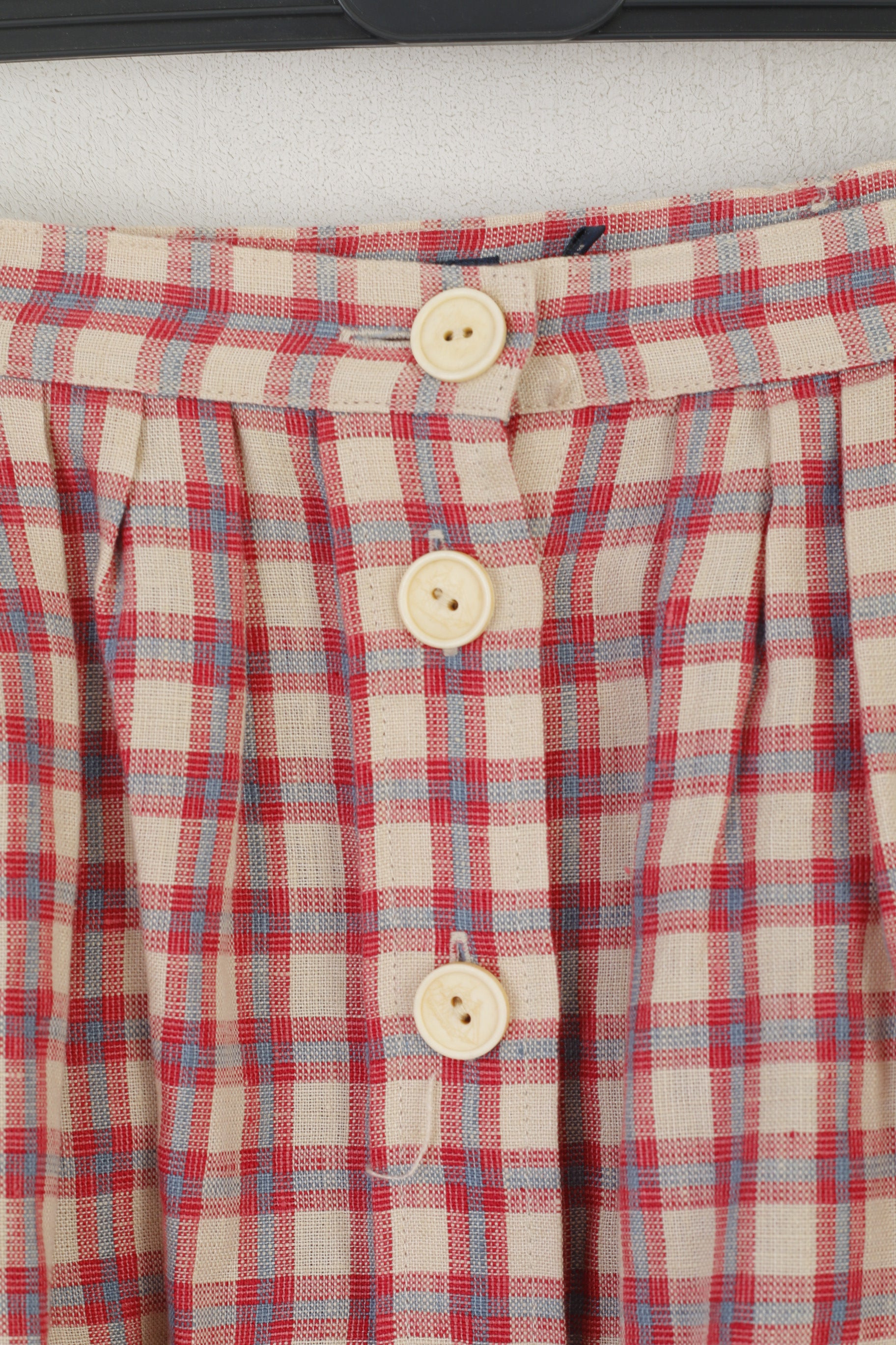 Ralph Lauren Femme 6 S Mini Jupe Beige Rouge Carreaux 100% Lin Boutonné