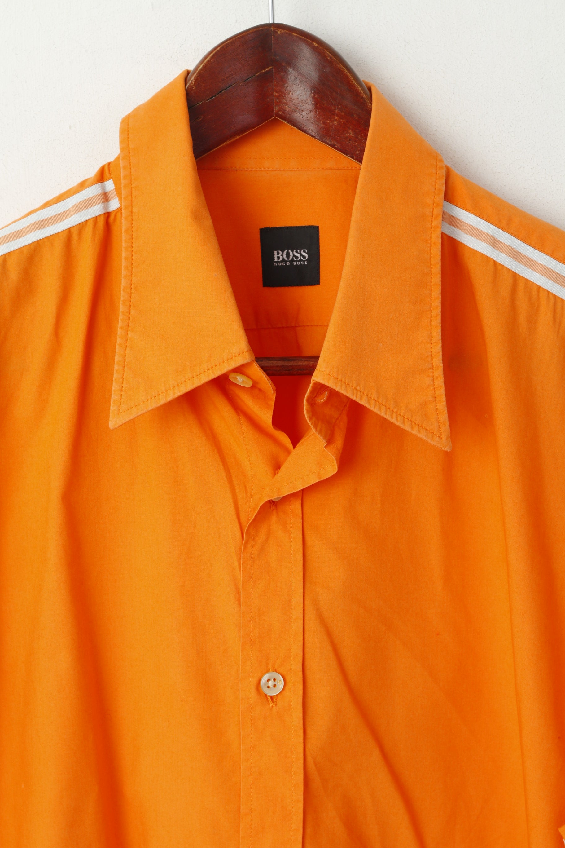 Hugo Boss Men L Casual Shirt Orange Cotton Detailed BUttons Long Sleeve Top