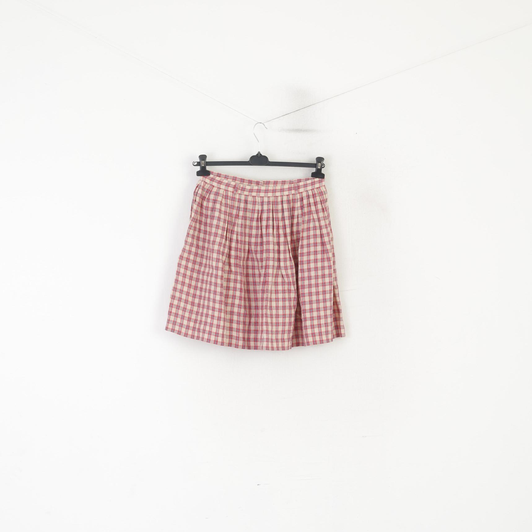 Ralph Lauren Femme 6 S Mini Jupe Beige Rouge Carreaux 100% Lin Boutonné