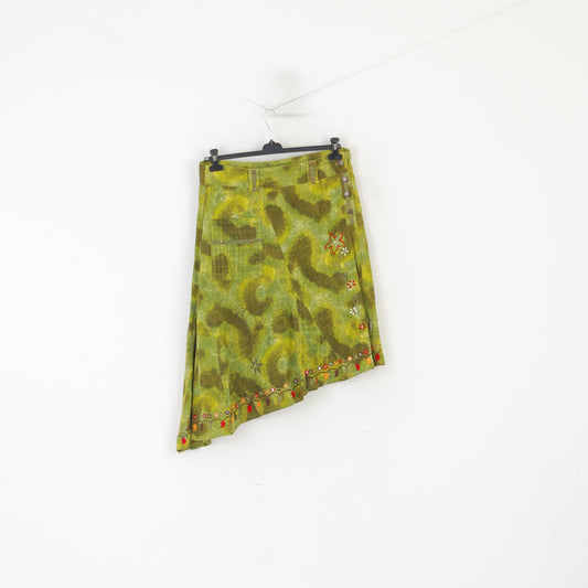 Savage Culture Women L Skirt Green Cotton Asymetric India Boho Emroidered