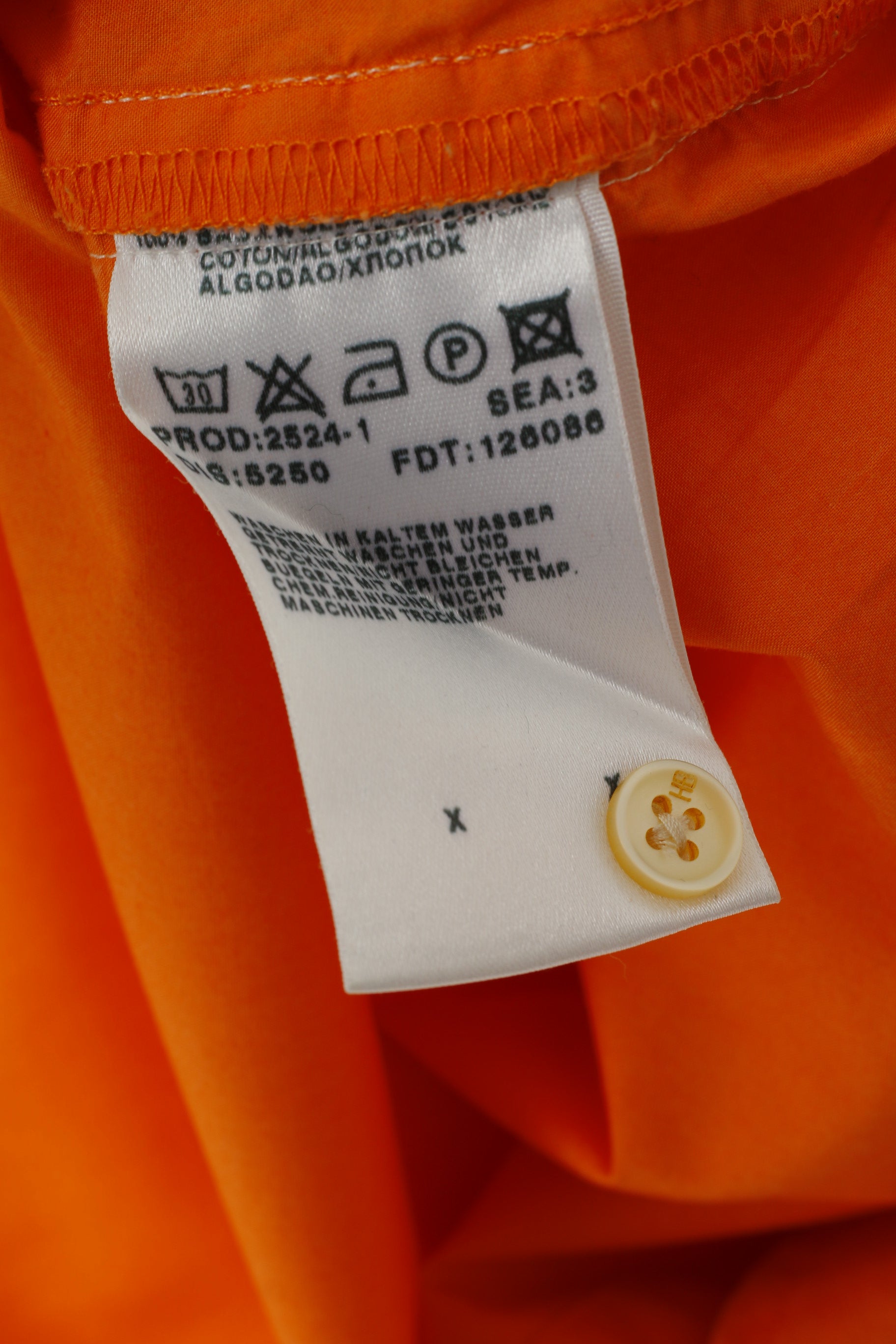 Hugo Boss Men L Casual Shirt Orange Cotton Detailed BUttons Long Sleeve Top