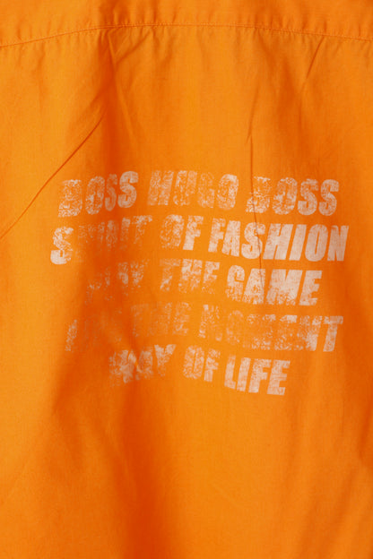 Hugo Boss Men L Casual Shirt Orange Cotton Detailed BUttons Long Sleeve Top