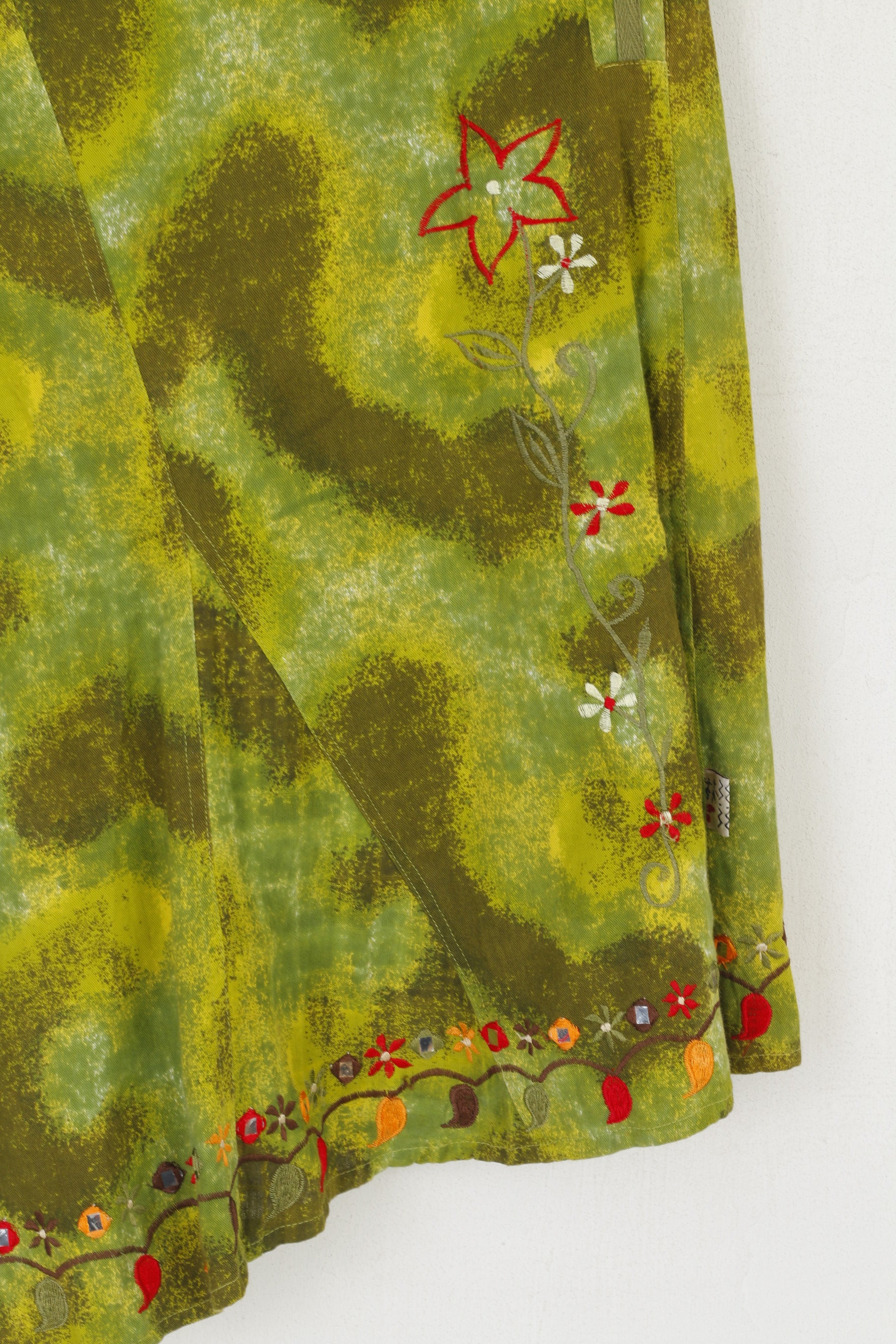 Savage Culture Femmes L Jupe Vert Coton Asymétrique Inde Boho Brodé