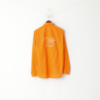 Hugo Boss Men L Casual Shirt Orange Cotton Detailed BUttons Long Sleeve Top