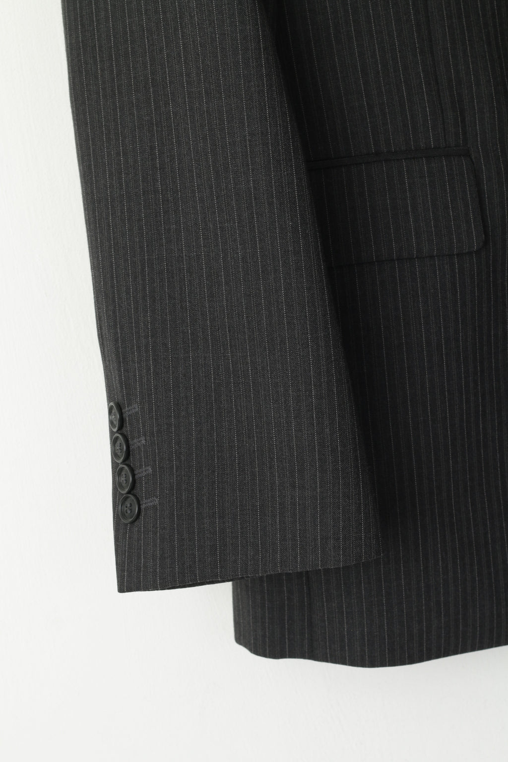 Jaeger Men 42 Blazer Dark Gray Striped Wool Single Breasted Regular Jacket