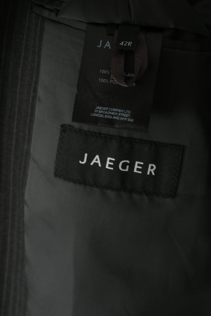 Jaeger Hommes 42 Blazer Gris Foncé Rayé Laine Simple Boutonnage Veste Régulière