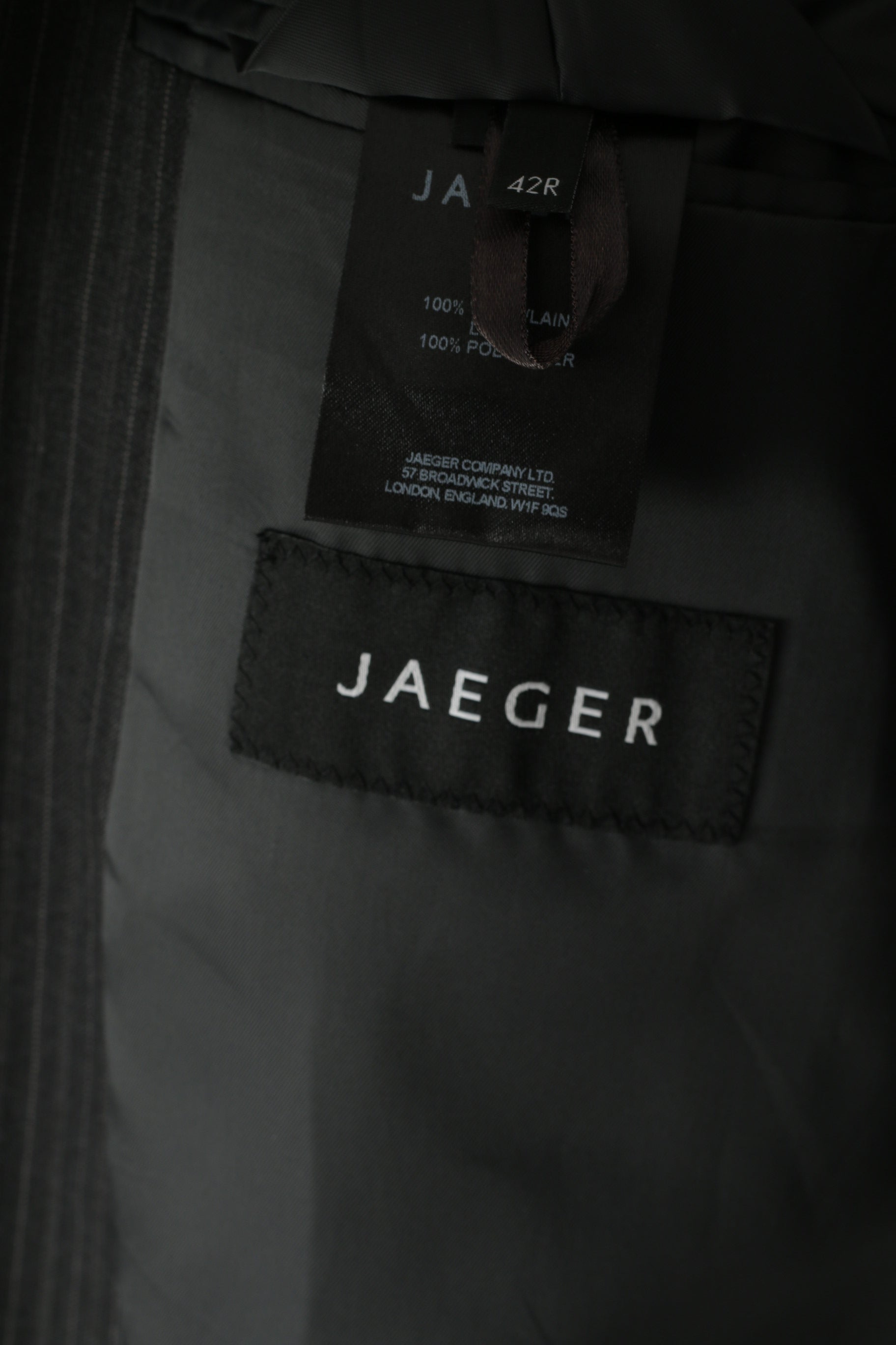 Jaeger Men 42 Blazer Dark Gray Striped Wool Single Breasted Regular Jacket