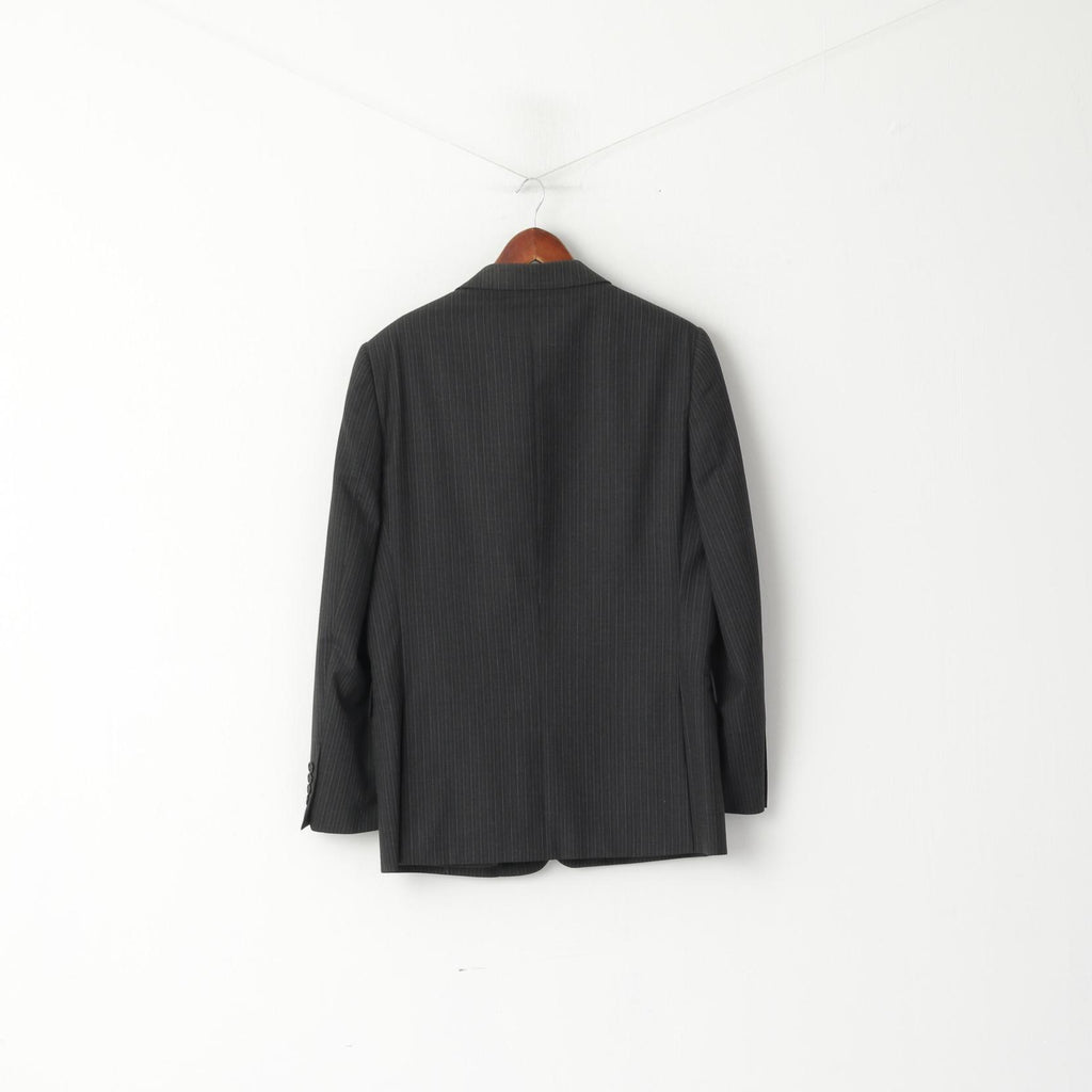 Jaeger Men 42 Blazer Dark Gray Striped Wool Single Breasted Regular Jacket