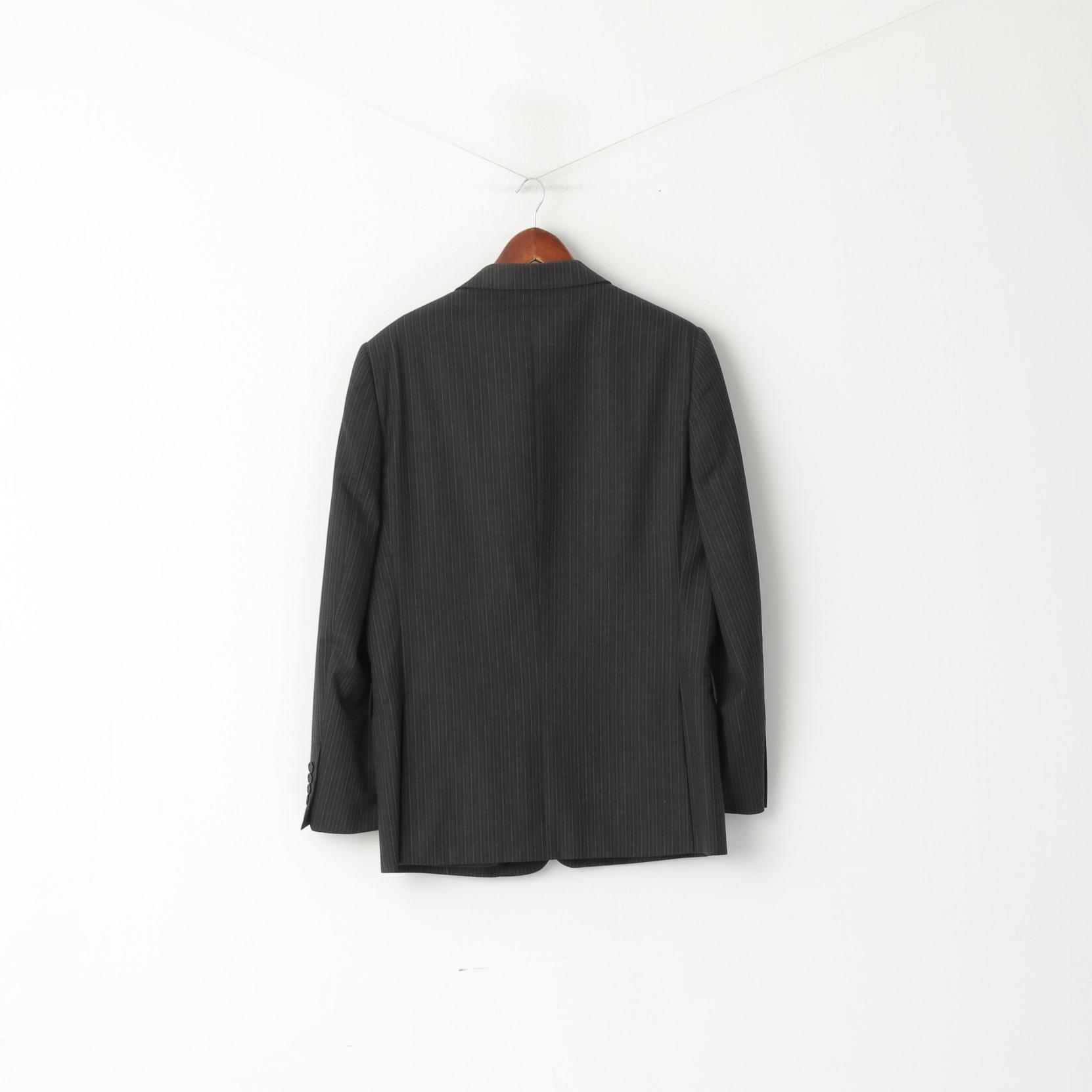 Jaeger Men 42 Blazer Dark Gray Striped Wool Single Breasted Regular Jacket