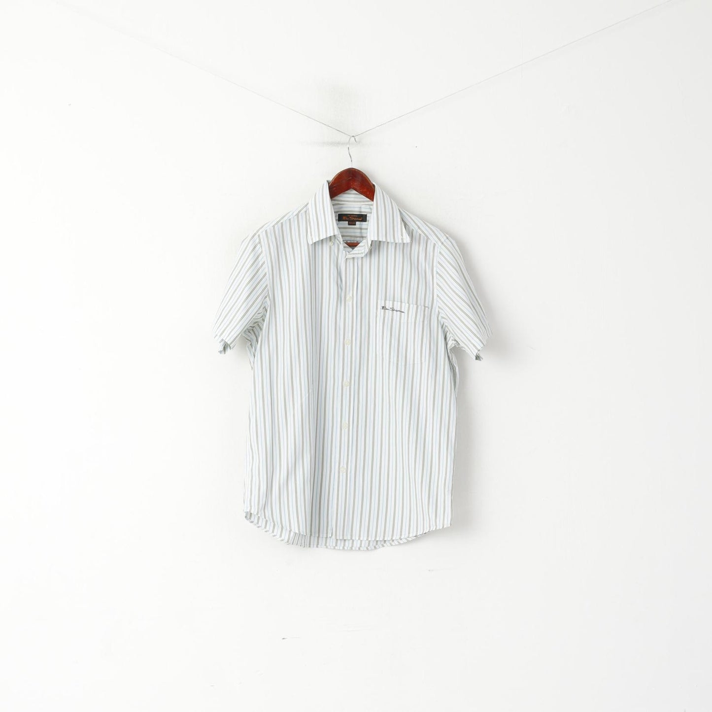 Ben Sherman Men M Casual Shirt White Striped Cotton Detailed Buttons Top