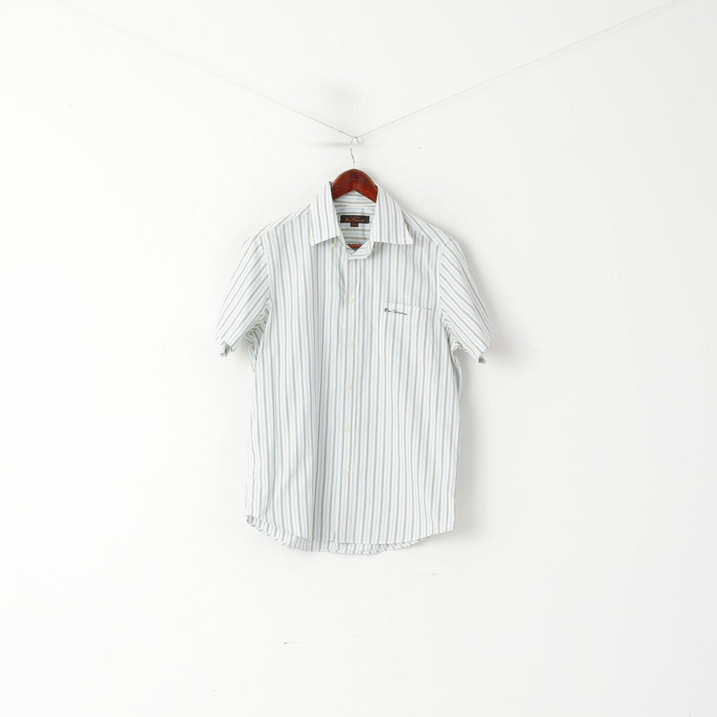 Ben Sherman Men M Casual Shirt White Striped Cotton Detailed Buttons Top