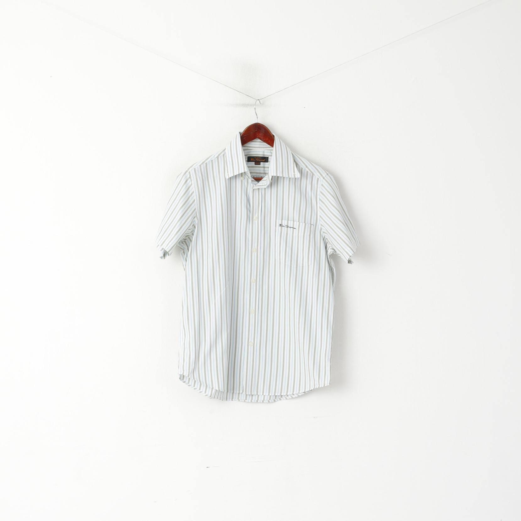 Ben Sherman Men M Casual Shirt White Striped Cotton Detailed Buttons Top