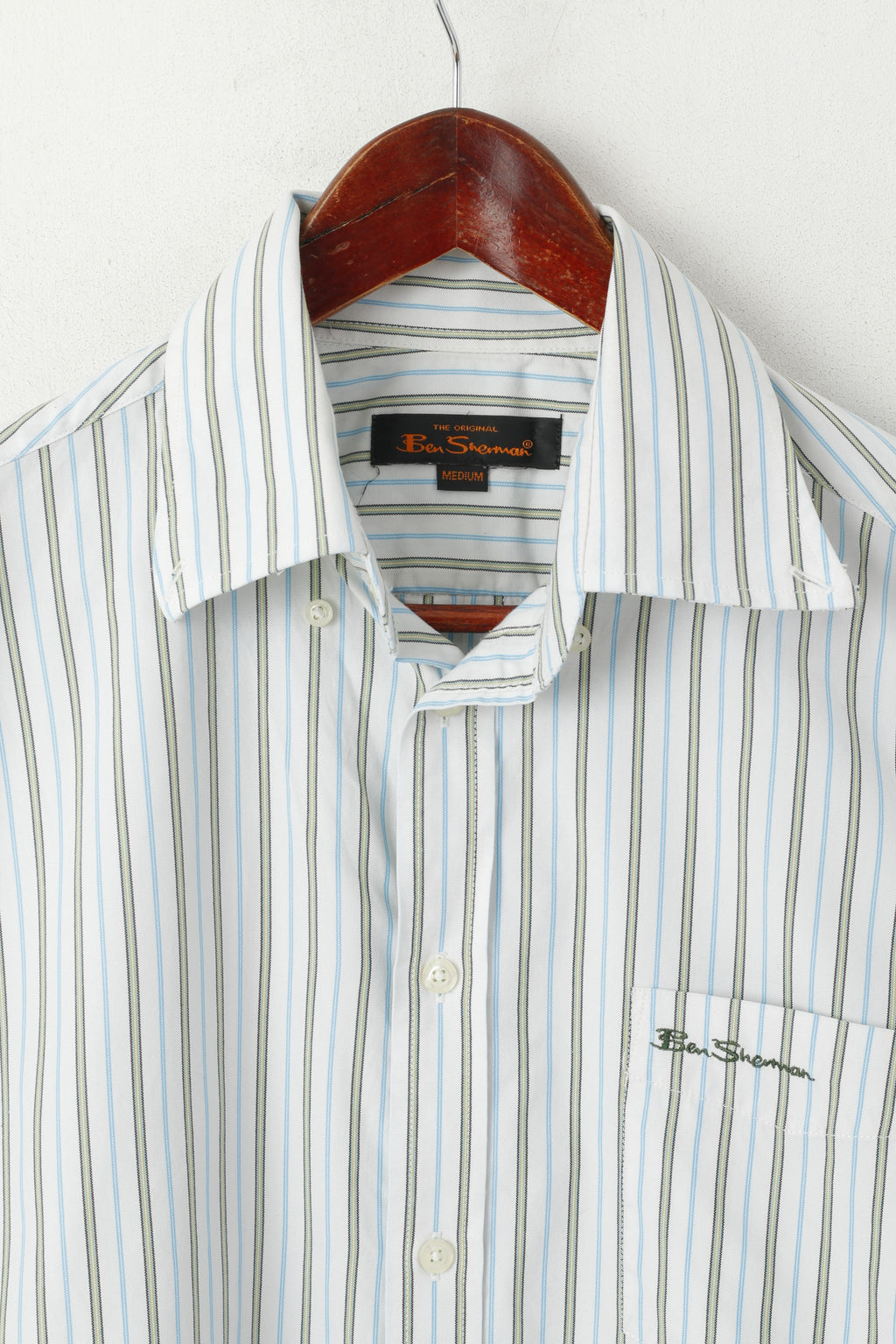 Ben Sherman Men M Casual Shirt White Striped Cotton Detailed Buttons Top