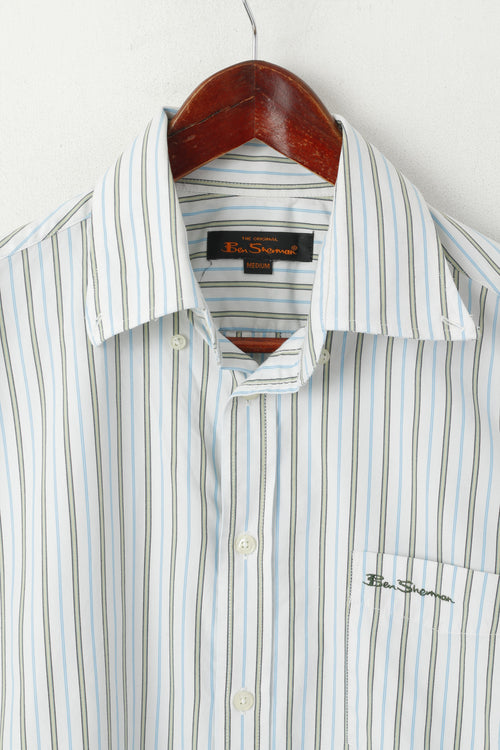Ben Sherman Hommes M Chemise Décontractée Blanc Rayé Coton Boutons Détaillés Haut