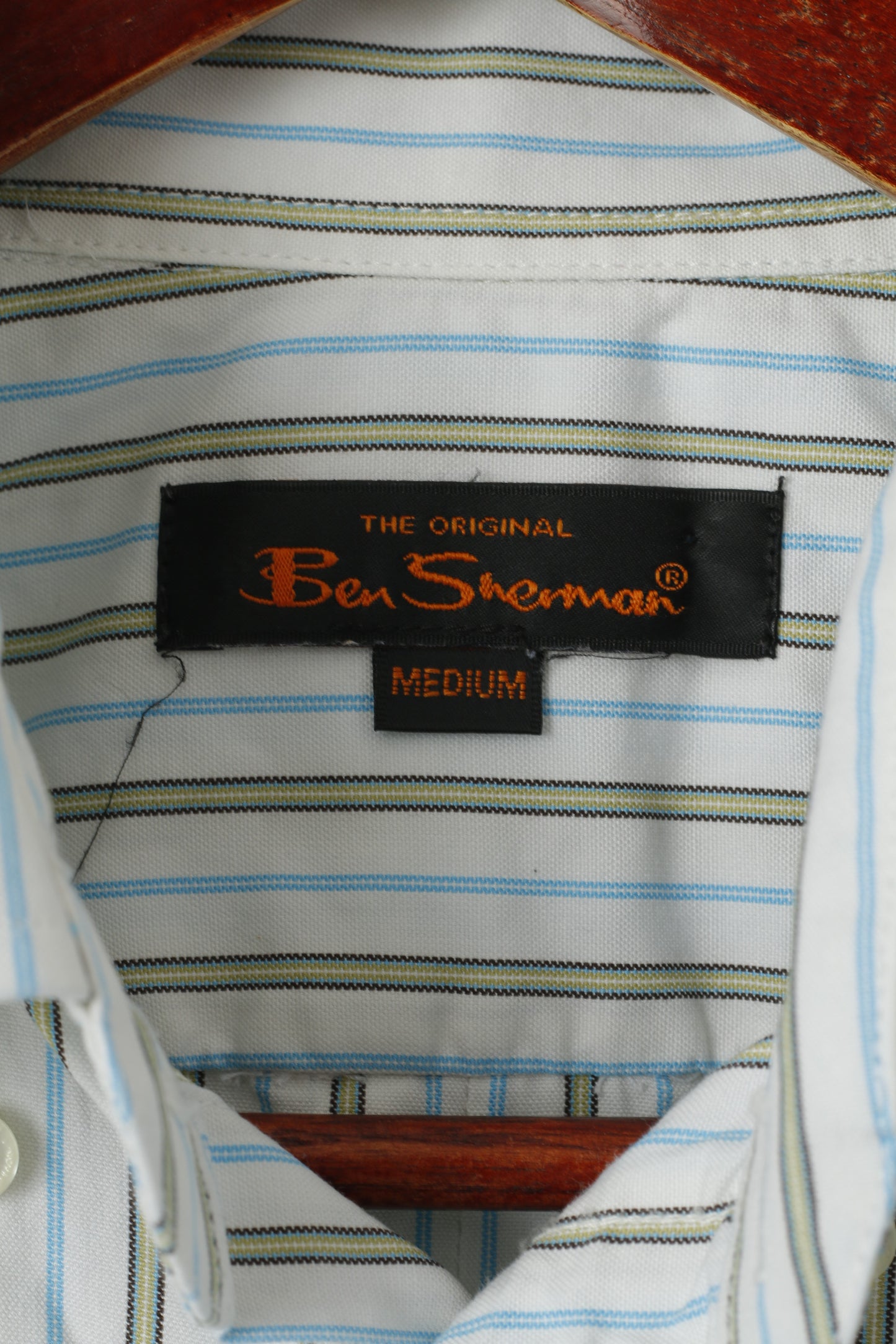 Ben Sherman Men M Casual Shirt White Striped Cotton Detailed Buttons Top