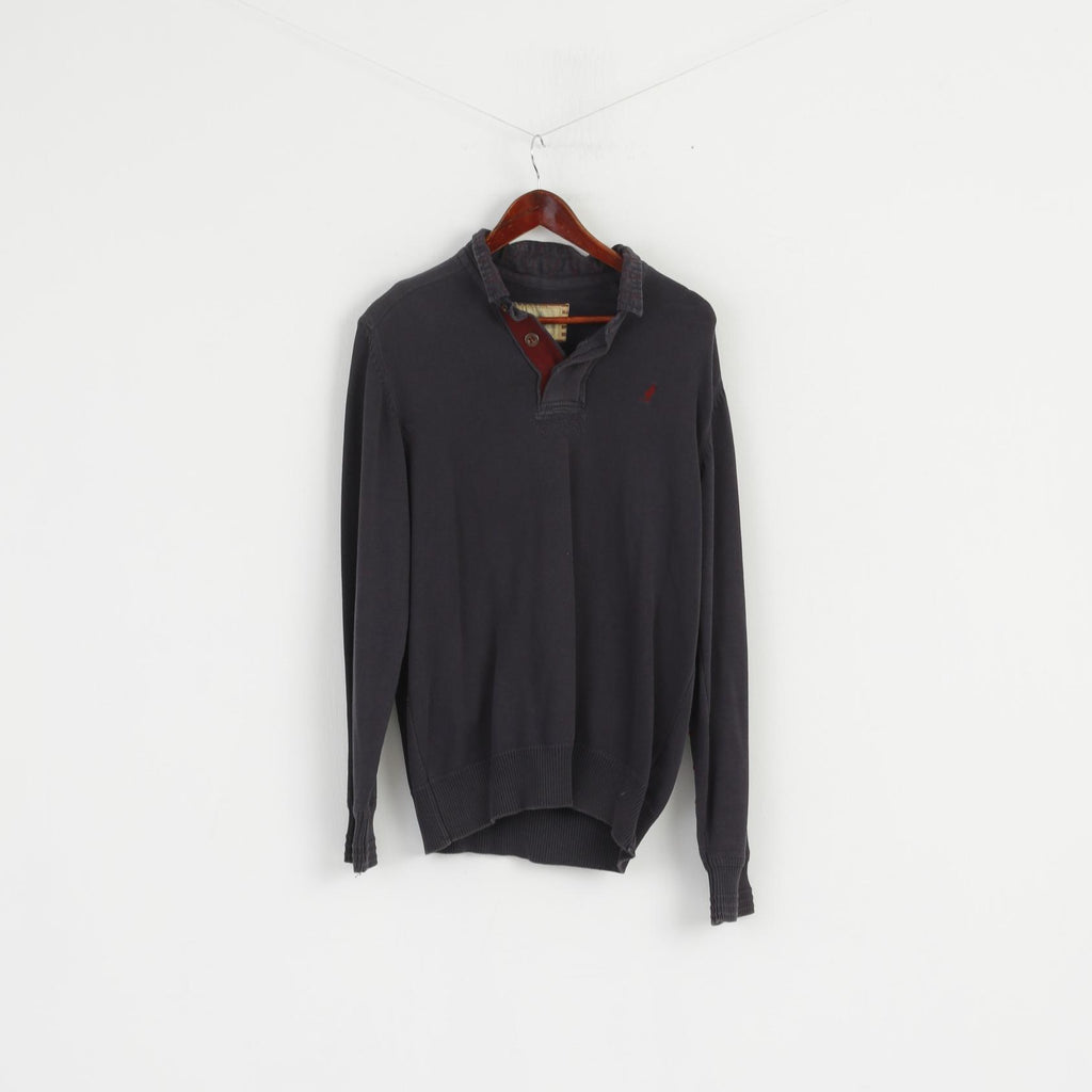 Marlboro Classics Uomo XL (L) Maglione con colletto in cotone blu scuro MCS Italy Maglione con toppe