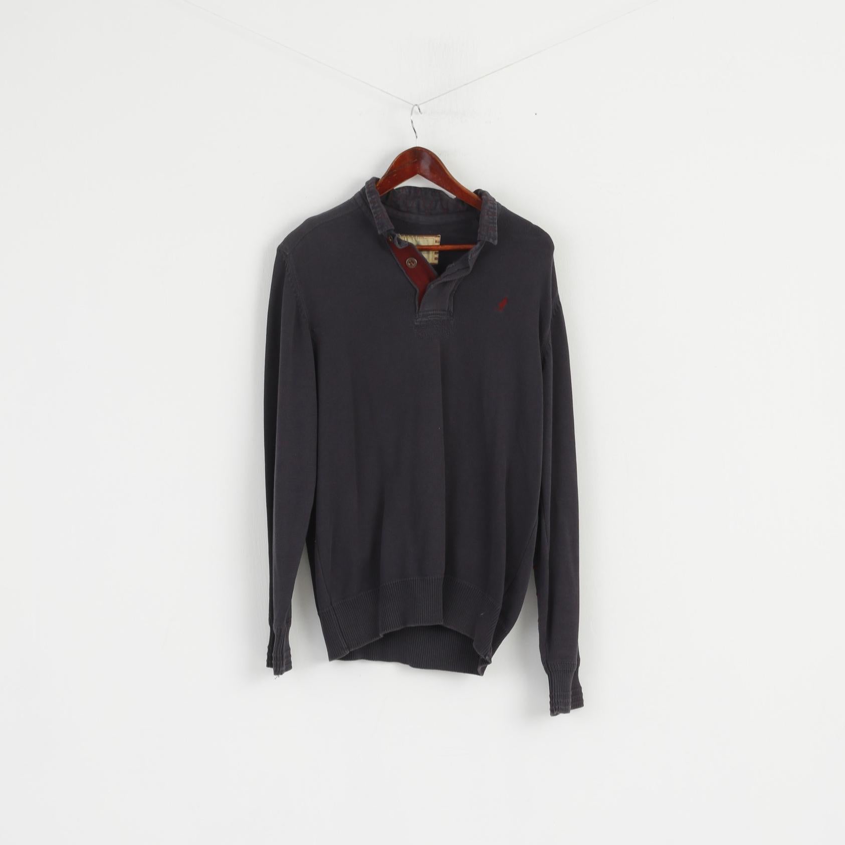 Marlboro Classics Uomo XL (L) Maglione con colletto in cotone blu scuro MCS Italy Maglione con toppe