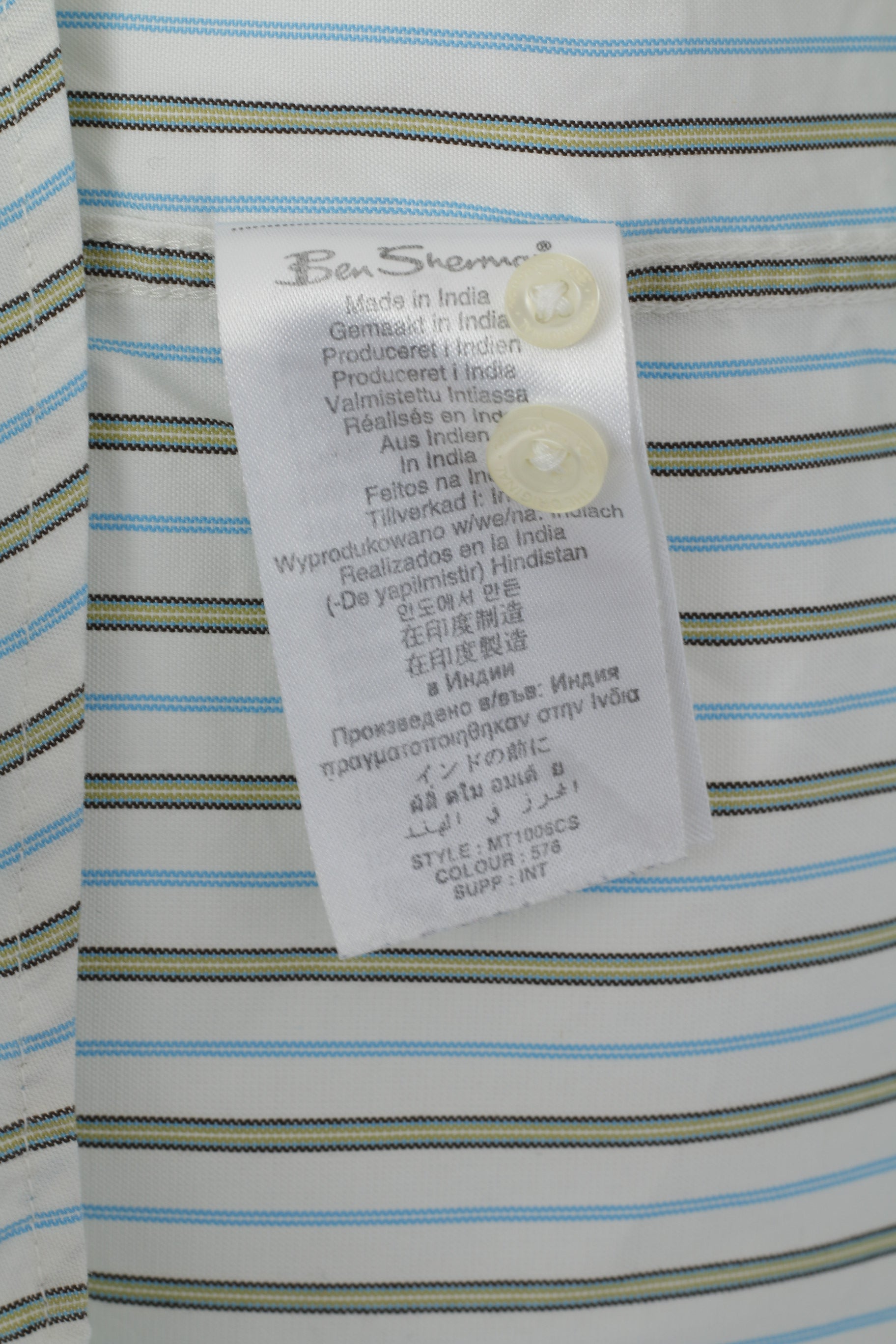 Ben Sherman Men M Casual Shirt White Striped Cotton Detailed Buttons Top