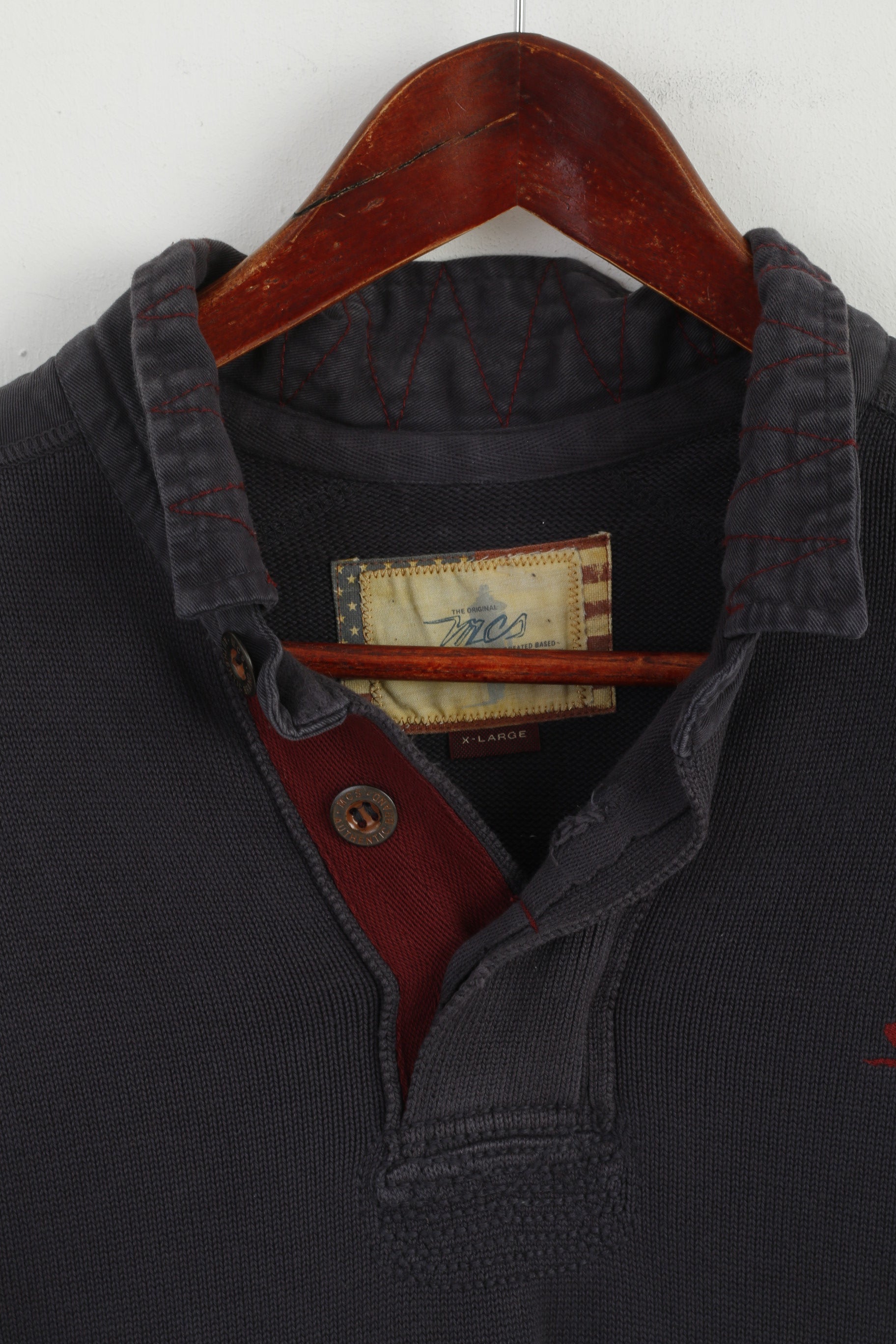 Marlboro Classics Uomo XL (L) Maglione con colletto in cotone blu scuro MCS Italy Maglione con toppe