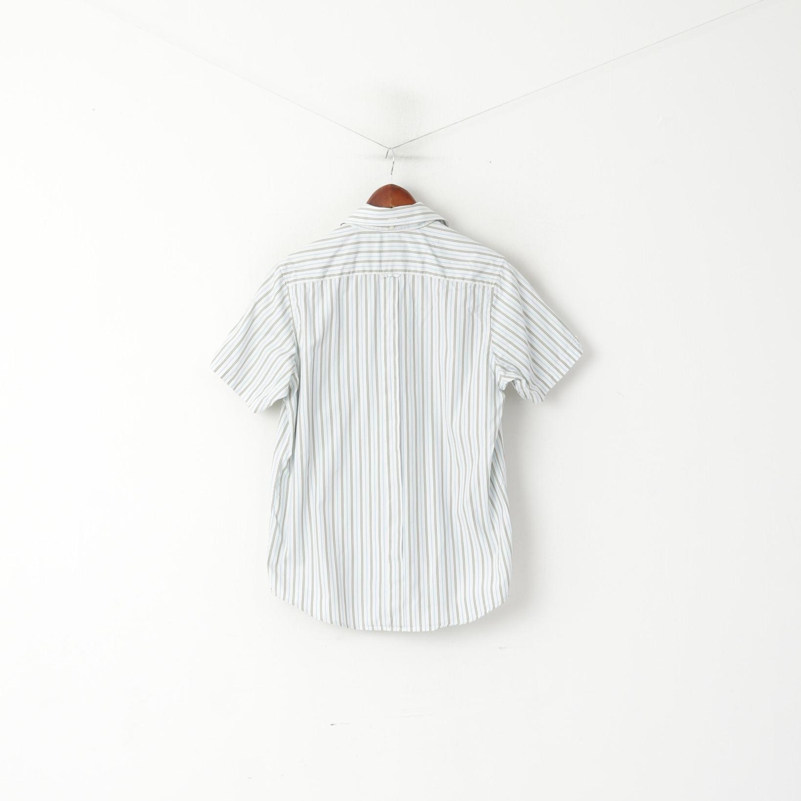 Ben Sherman Men M Casual Shirt White Striped Cotton Detailed Buttons Top