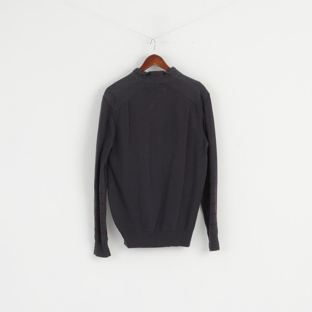 Marlboro Classics Uomo XL (L) Maglione con colletto in cotone blu scuro MCS Italy Maglione con toppe