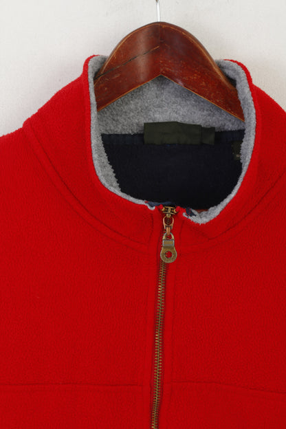 Timberland Men L Fleece Top Red Vintage Outdoor Zip Up Pockets Sweatshirt