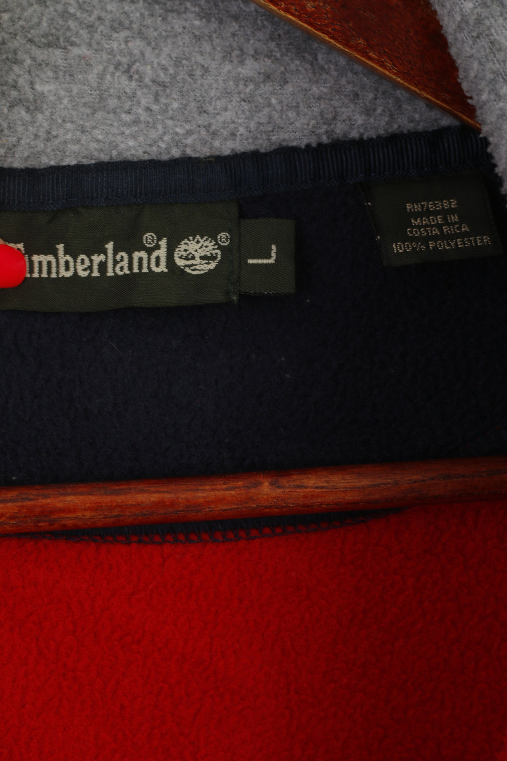 Timberland Men L Fleece Top Rouge Vintage Extérieur Poches Zippées Sweat