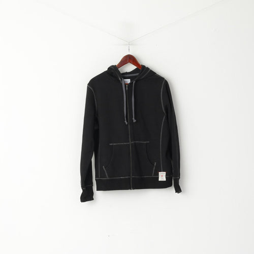 Champion Women L Sweatshirt Black Cotton Full Zipper Hooded Pockets Top