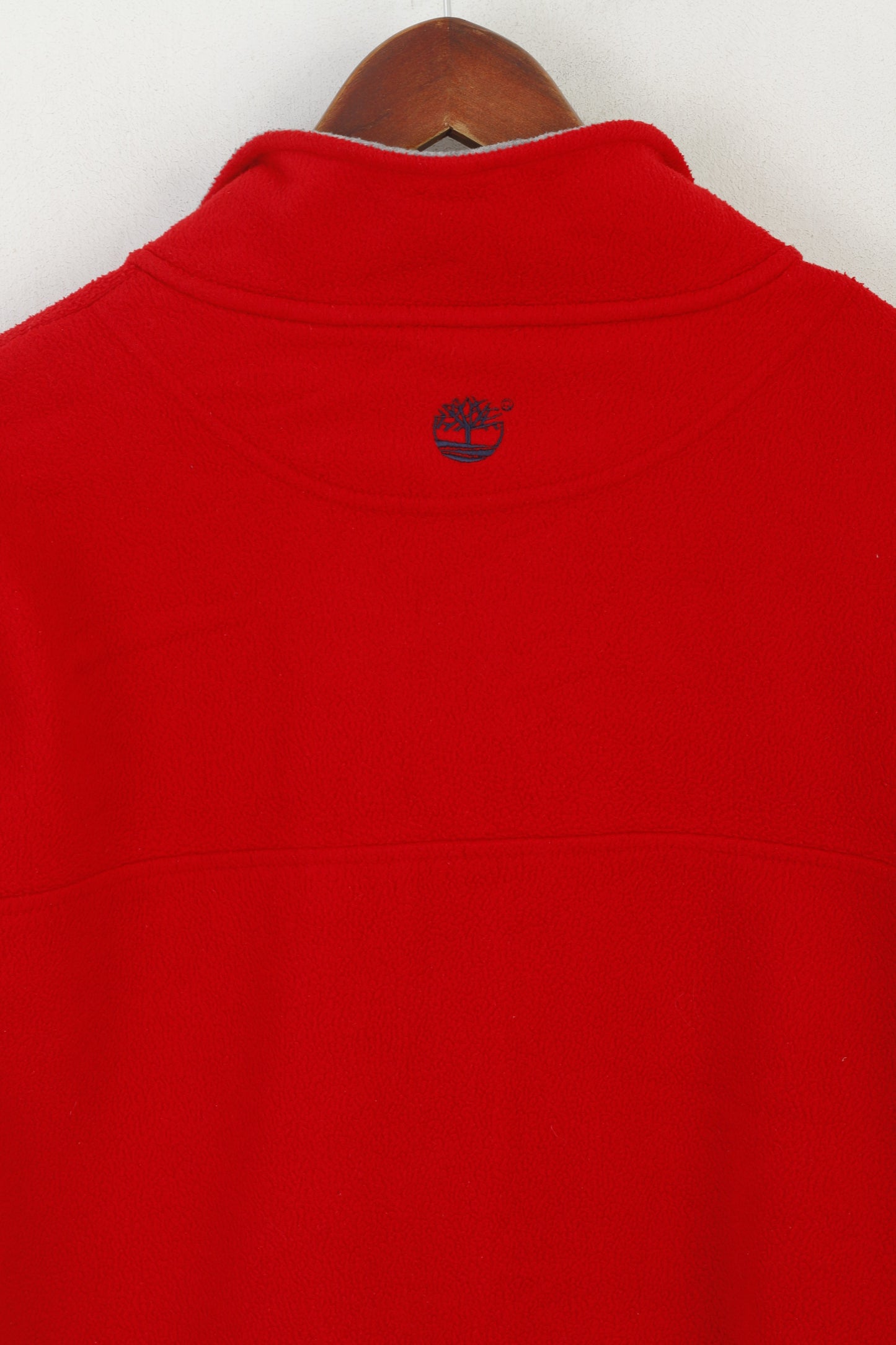 Timberland Men L Fleece Top Red Vintage Outdoor Zip Up Pockets Sweatshirt