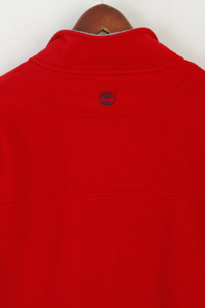 Timberland Men L Fleece Top Red Vintage Outdoor Zip Up Pockets Sweatshirt