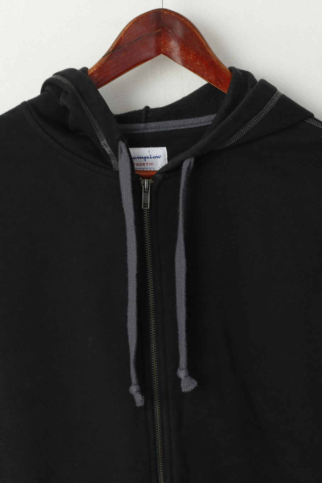 Champion Women L Sweatshirt Noir Coton Full Zipper Poches à capuche Top