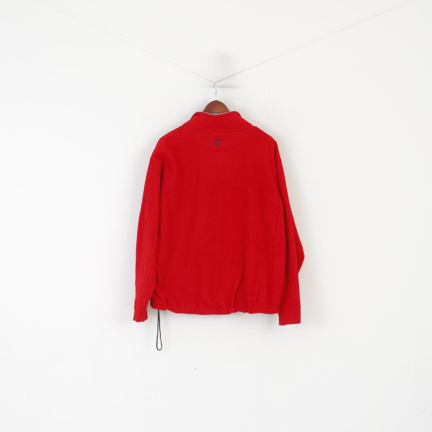 Timberland Men L Fleece Top Red Vintage Outdoor Zip Up Pockets Sweatshirt