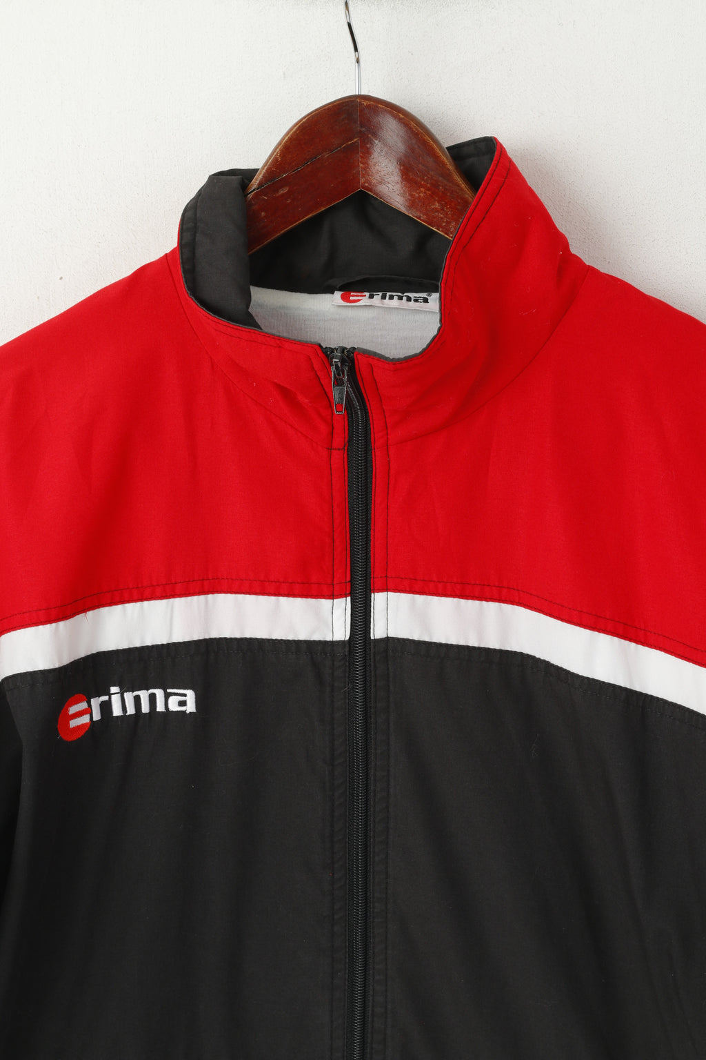 Erima Men 40/42 M Jacket Red Black Vintage Sportswear Cotton Full Zip Track Top