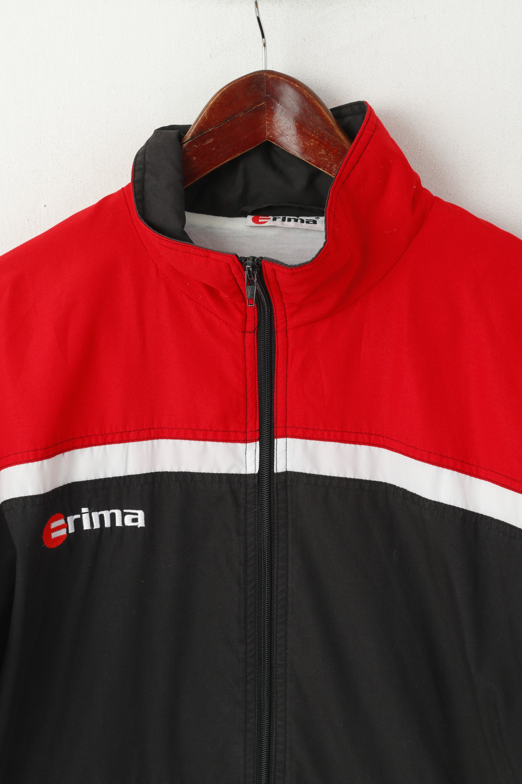 Erima Men 40/42 M Jacket Red Black Vintage Sportswear Cotton Full Zip Track Top