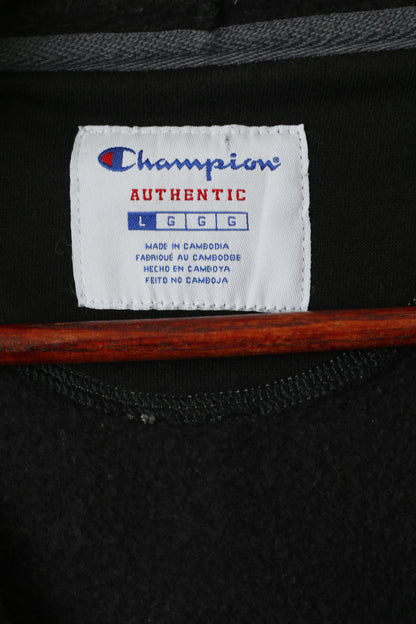 Champion Women L Sweatshirt Noir Coton Full Zipper Poches à capuche Top
