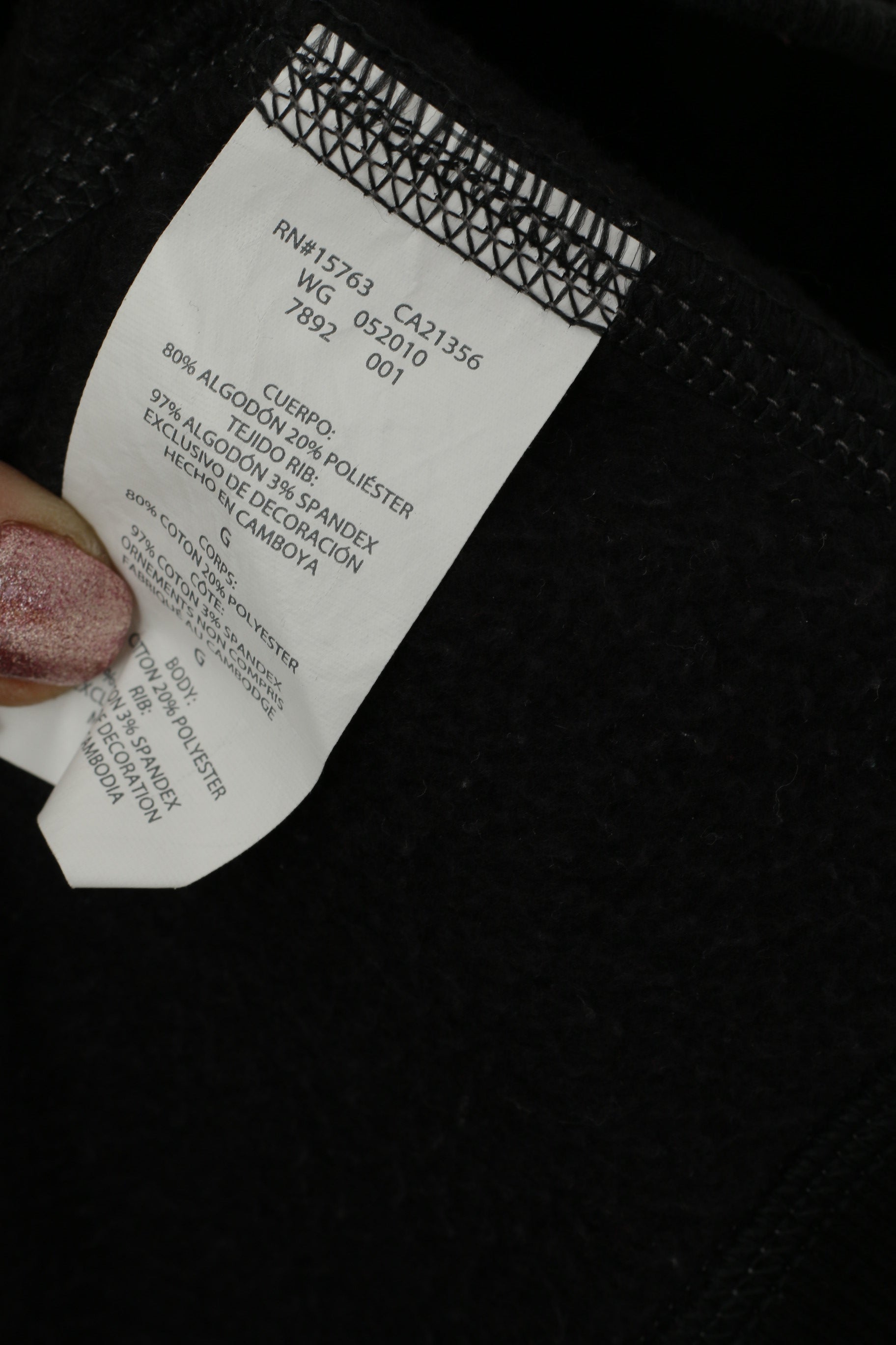 Champion Women L Sweatshirt Noir Coton Full Zipper Poches à capuche Top