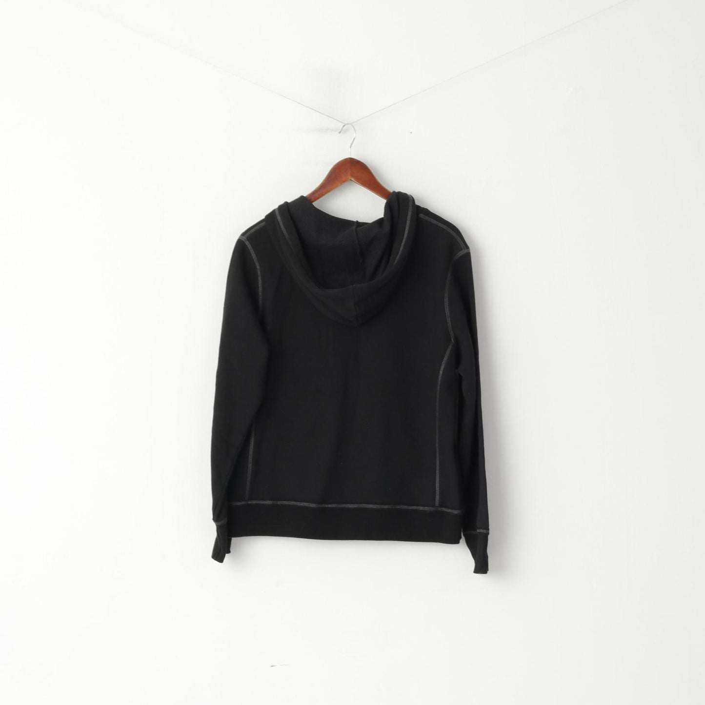 Champion Women L Sweatshirt Noir Coton Full Zipper Poches à capuche Top