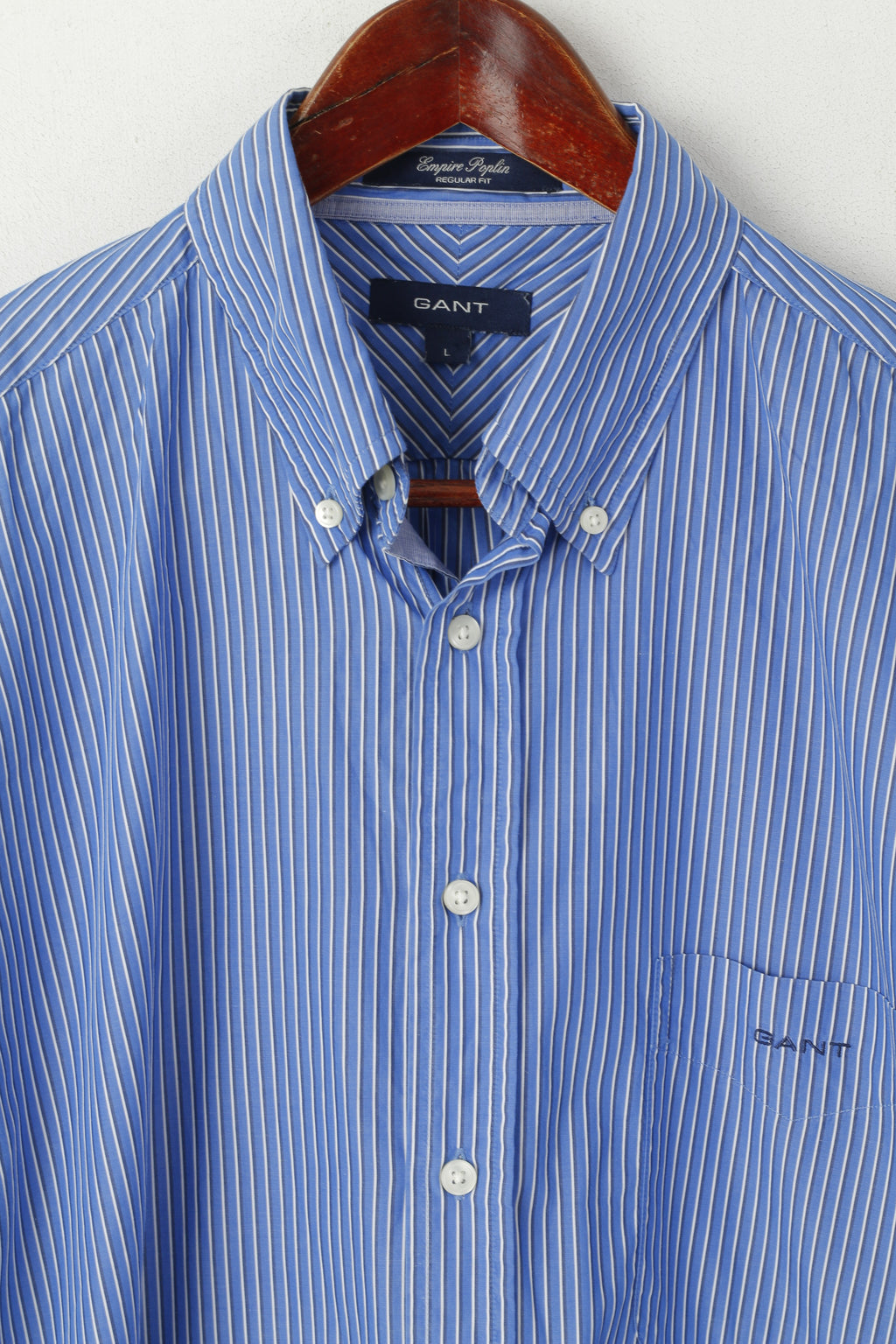 Gant Men L Casual Shirt Blue Striped Coton Epire Poplin Long Sleeve Regular Top