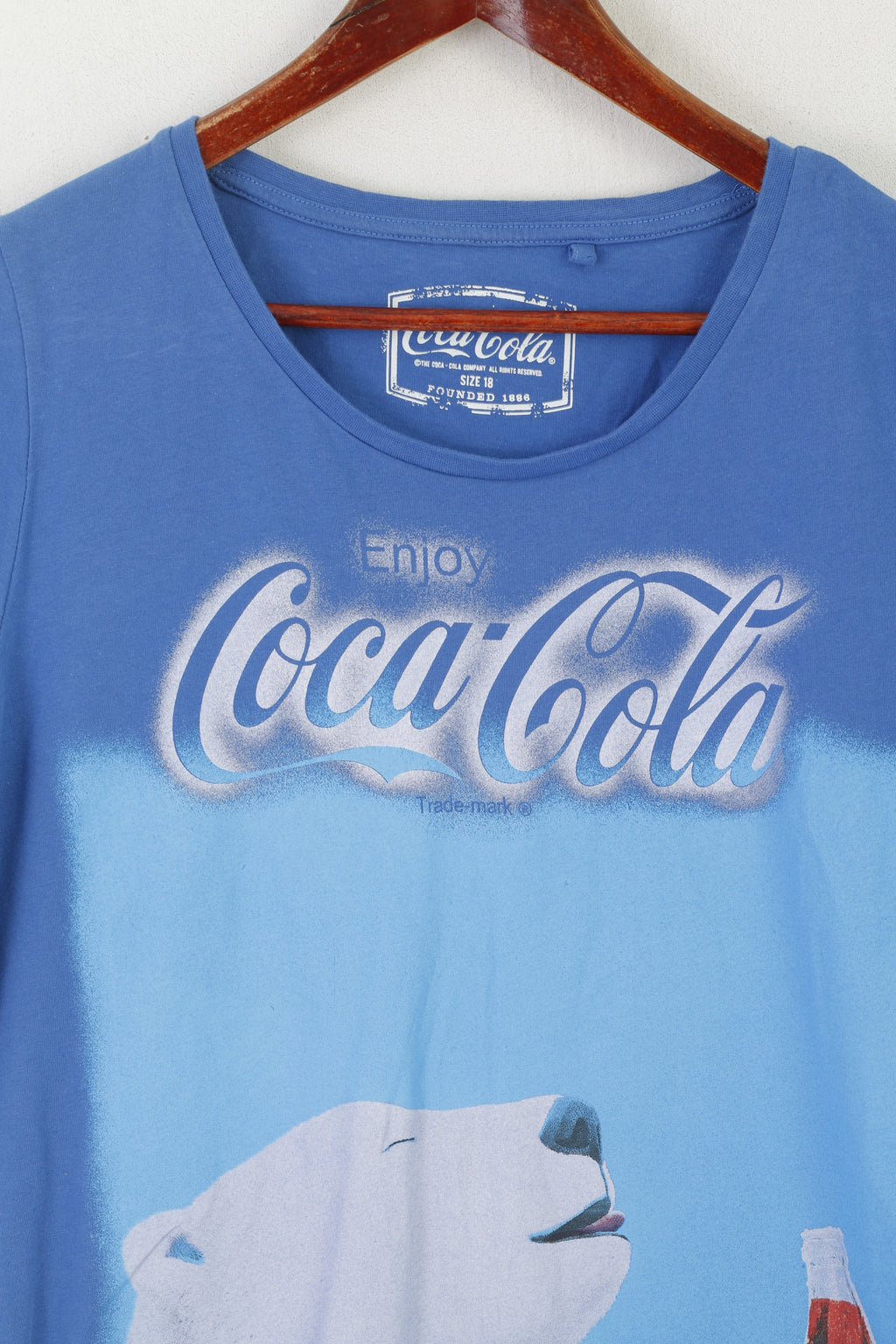 George Women 18 46 XL Shirt Blue Cotton Coca Cola Winter Bear Sport Top