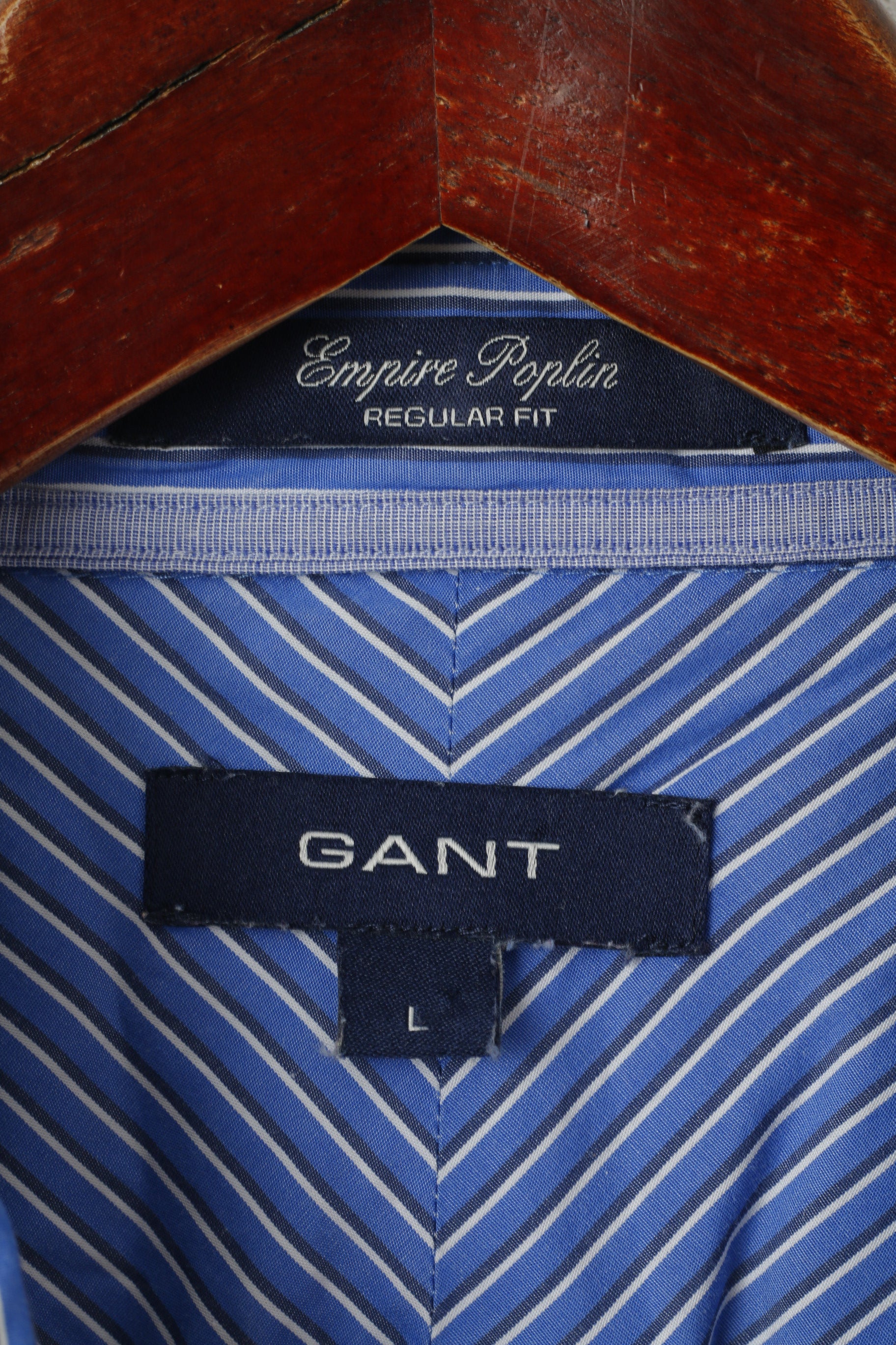 Gant Men L Casual Shirt Blue Striped Coton Epire Poplin Long Sleeve Regular Top