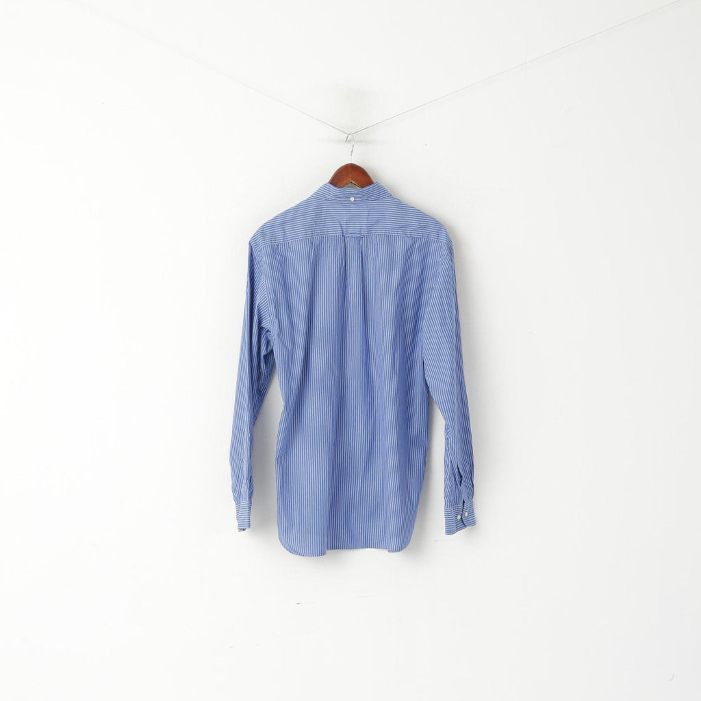 Gant Men L Casual Shirt Blue Striped Coton Epire Poplin Long Sleeve Regular Top